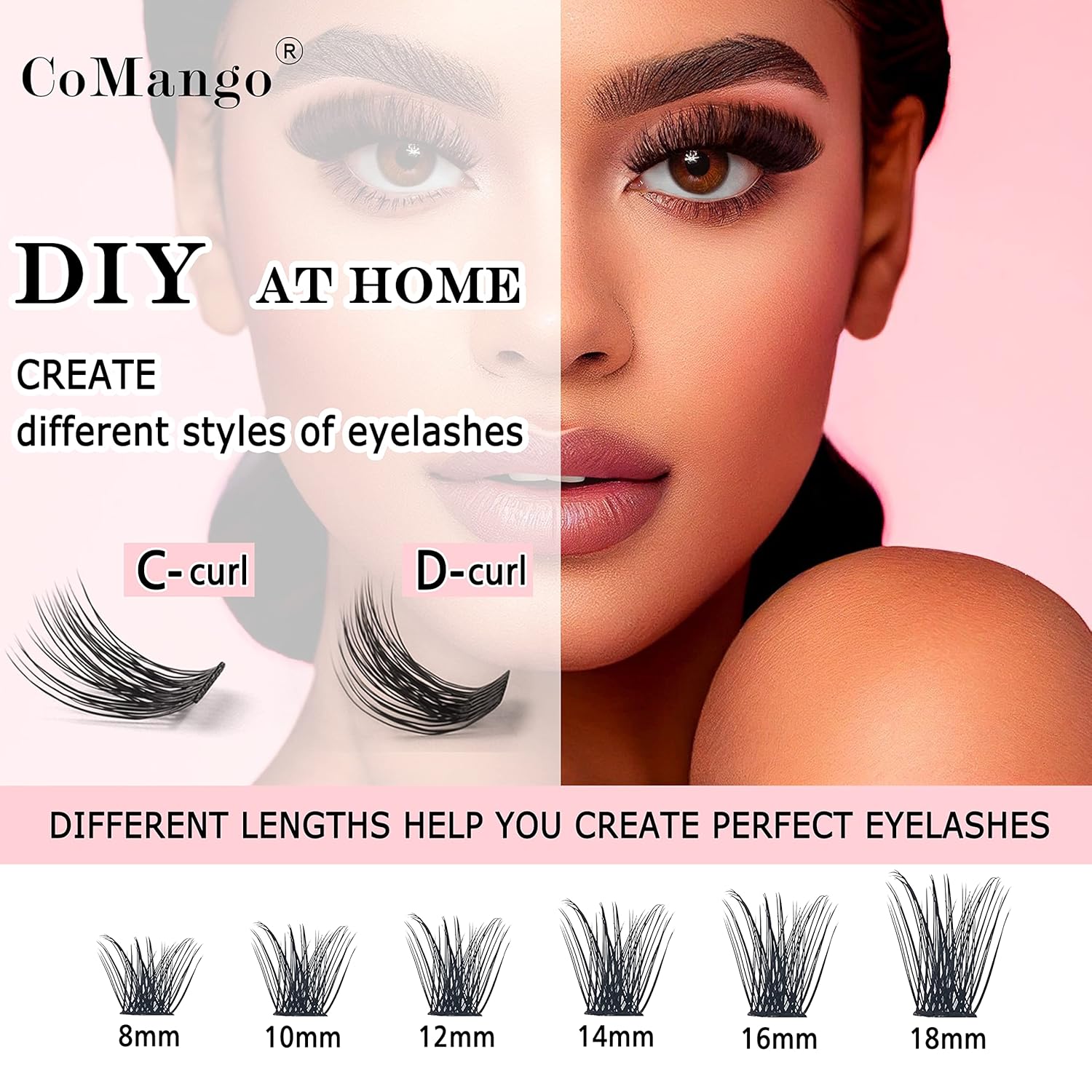 Lash Clusters DIY Eyelash Extensions at Home, C Curl 16mm CoMango Clusters Lashes, Mega Volume Lashes Clusters, DIY Individual Lash Extension Clusters Super Thin Band Reusable Soft & Comfortable - Image 6