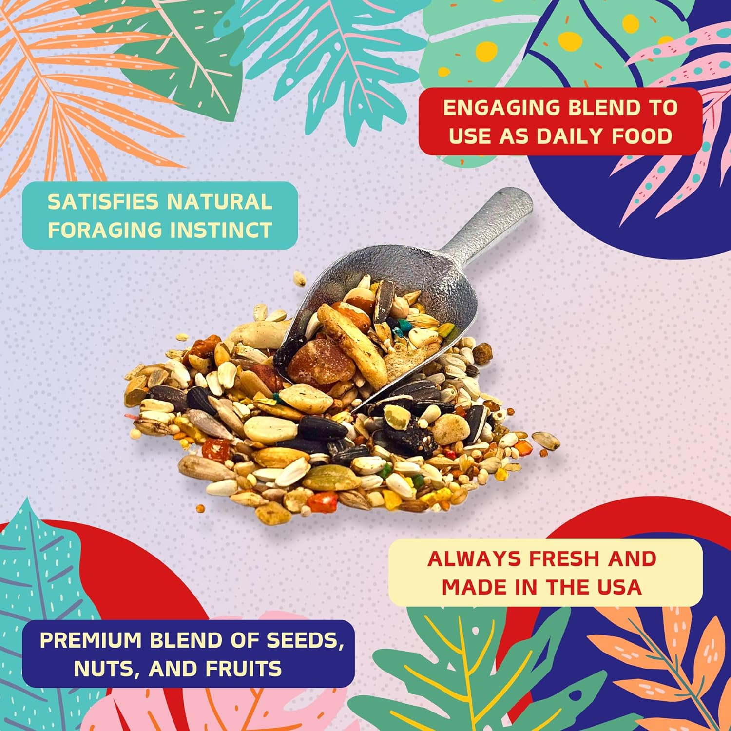 ABBA 1400 Premium Bird Food for African Grey, Conure, and Senegal Parrot, Bird Seed Blend with Whole Eggs, Fruits and Nuts - Packed with Protein, Vitamins & Minerals, 5 lbs - Image 3