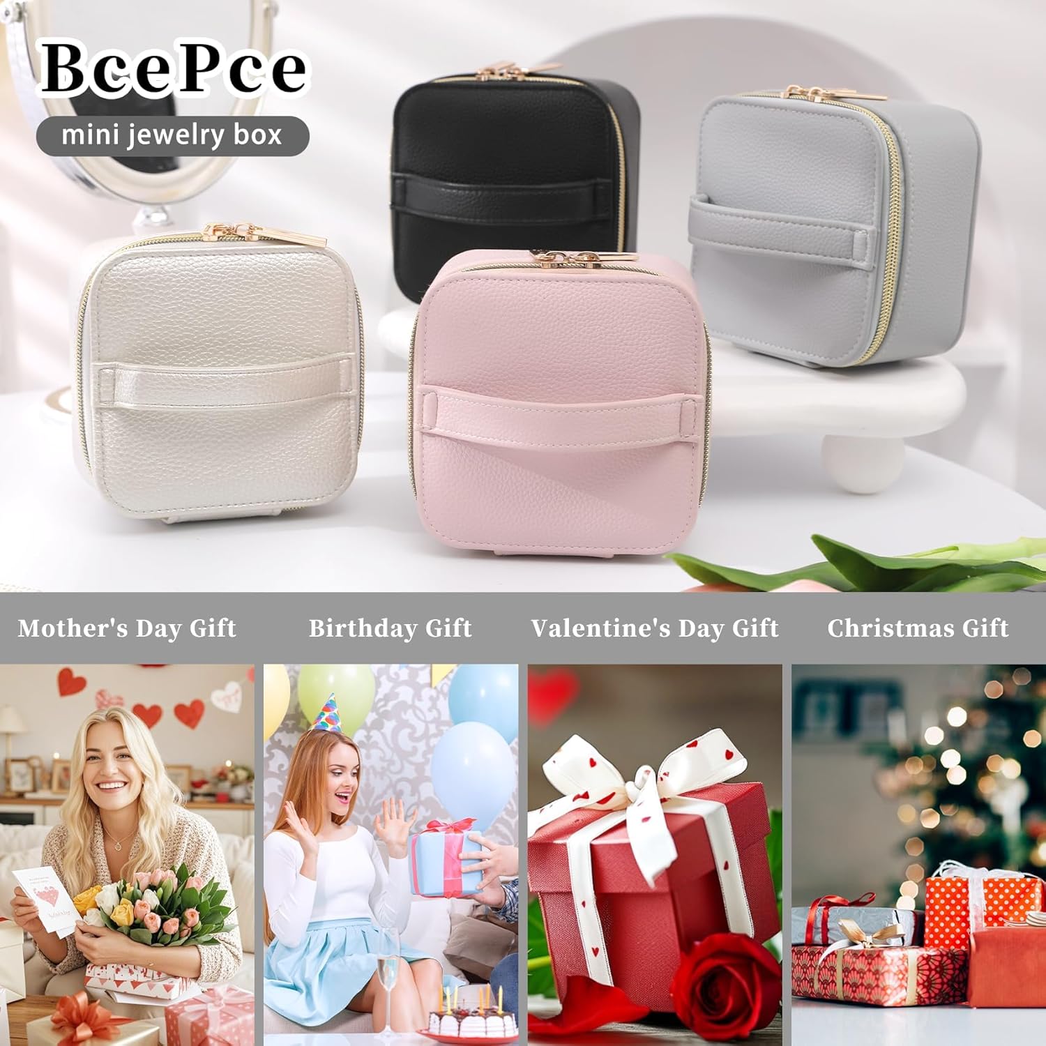 PU Leather Travel Jewelry Organizer Case with 4 Pouches & Handle, Anti-Tangle Storage Box for Necklace, Earrings, Rings, Compact Jewelry Box for Women Gift (Beige) - Image 7