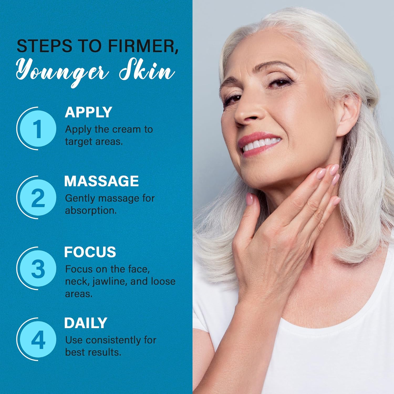 Tighten and Lift Neck Cream: Instant Face Lift Cream - 6-in-1 Anti-Aging Face Moisturizer for Anti-Wrinkle, Firm - Collagen, Retinol, Peptides & Hyaluronic Acid Neck Firming Cream for Skin Care - Image 6