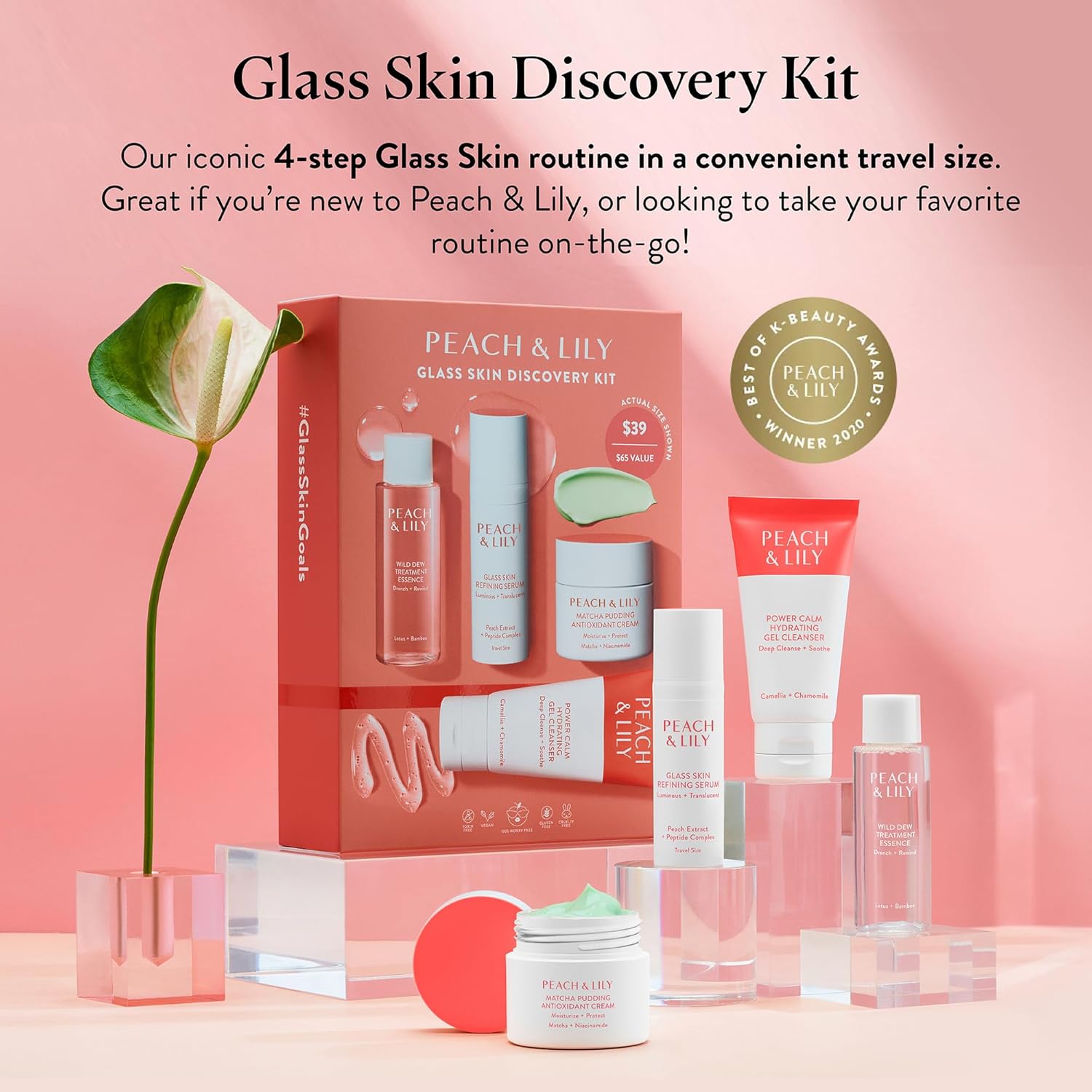 Peach & Lily - Glass Skin Discovery Kit (4 Products) - Cleanser, Essence, Serum, & Cream - Facial Skincare Set - Acne Routine - Trial & Travel Size - Vegan, Gluten Free, & Cruelty Free - Korean Beauty - Image 2