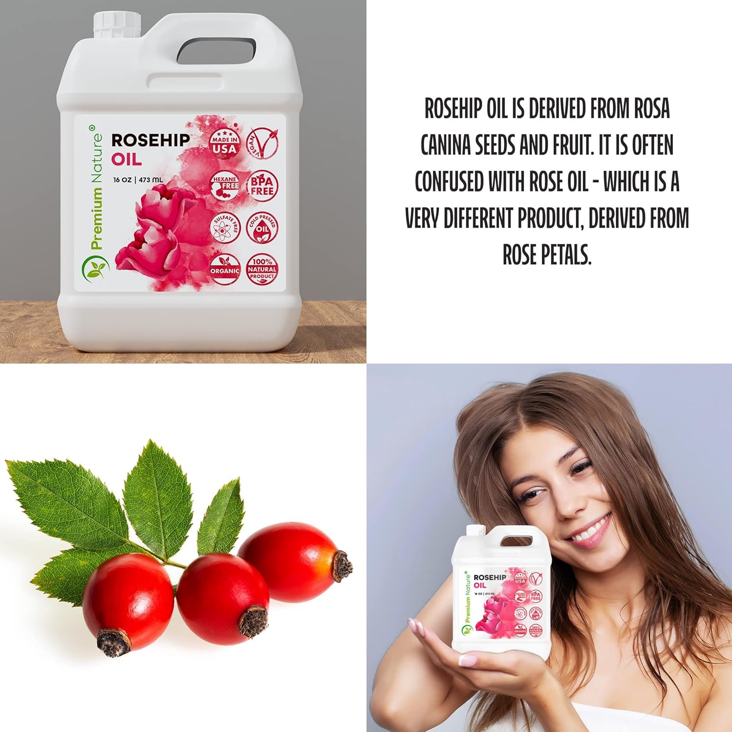 Rosehip Oil for Skin Face Body Hair Nails 16oz Cold Pressed Unrefined Rose Hip Seed Oil Moisturizing Facial Oil Bulk Aceite Rosa Mosqueta Puro 100 Organico Rose Oil For Face Oil For Dry Skin - Image 4