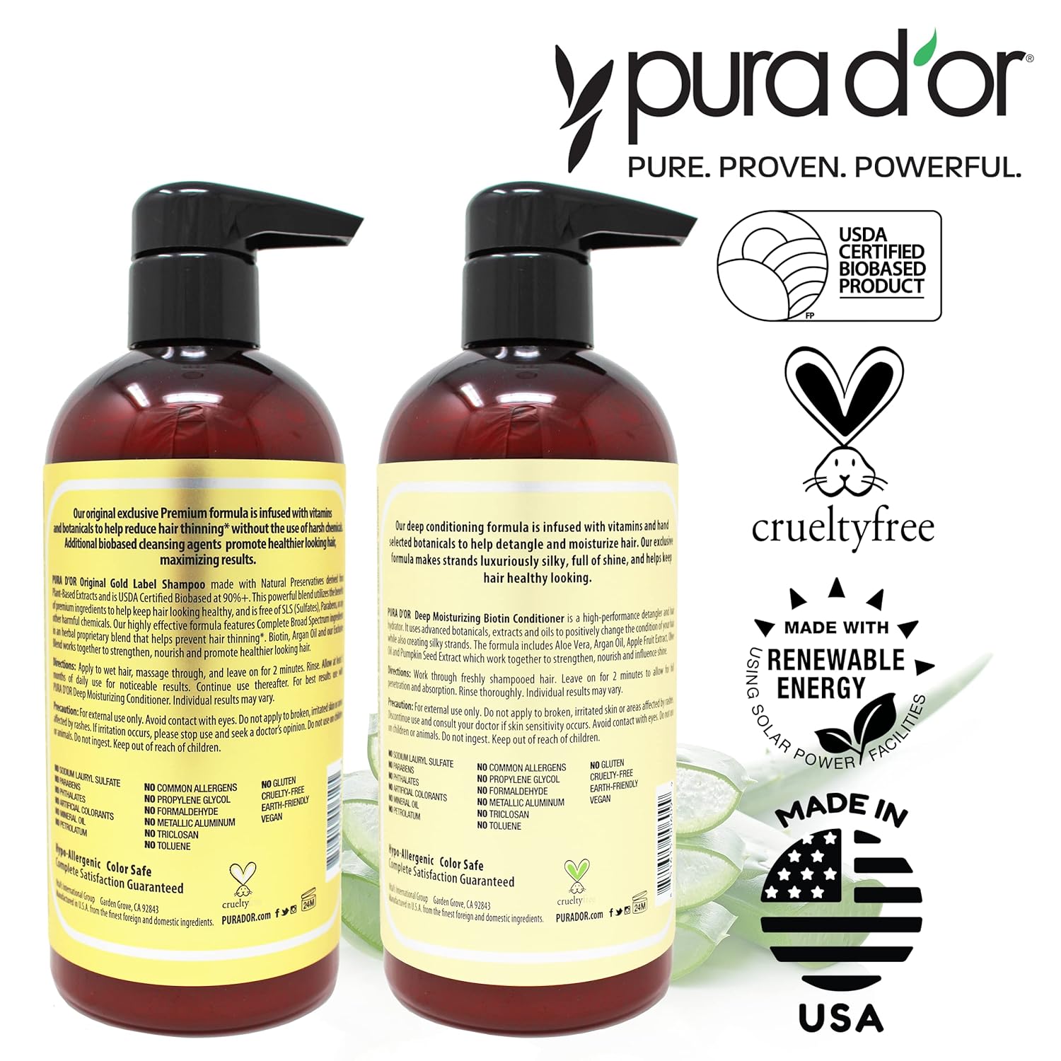 PURA D'OR Anti-Thinning Biotin Shampoo & Deep Moisturizing Conditioner Original Gold Label Set (16oz x2) Natural Earthy Scent, CLINICALLY TESTED Effective Results, Hair Thickening Product, Women & Men - Image 7