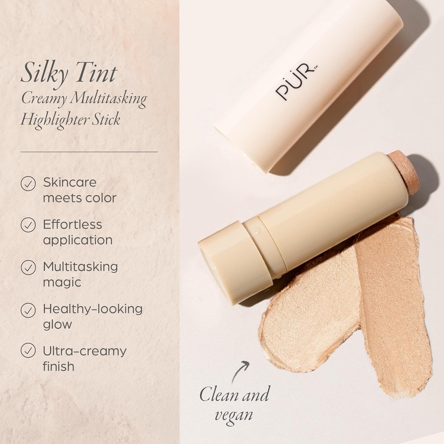 PÜR MINERALS Silky Tint Creamy Multitasking Highlighter Stick with Peptides, You Go Pearl - Highlighting Stick with Natural, Healthy-Looking Glow & Ultra-Creamy Finish - Professional Makeup - Image 2