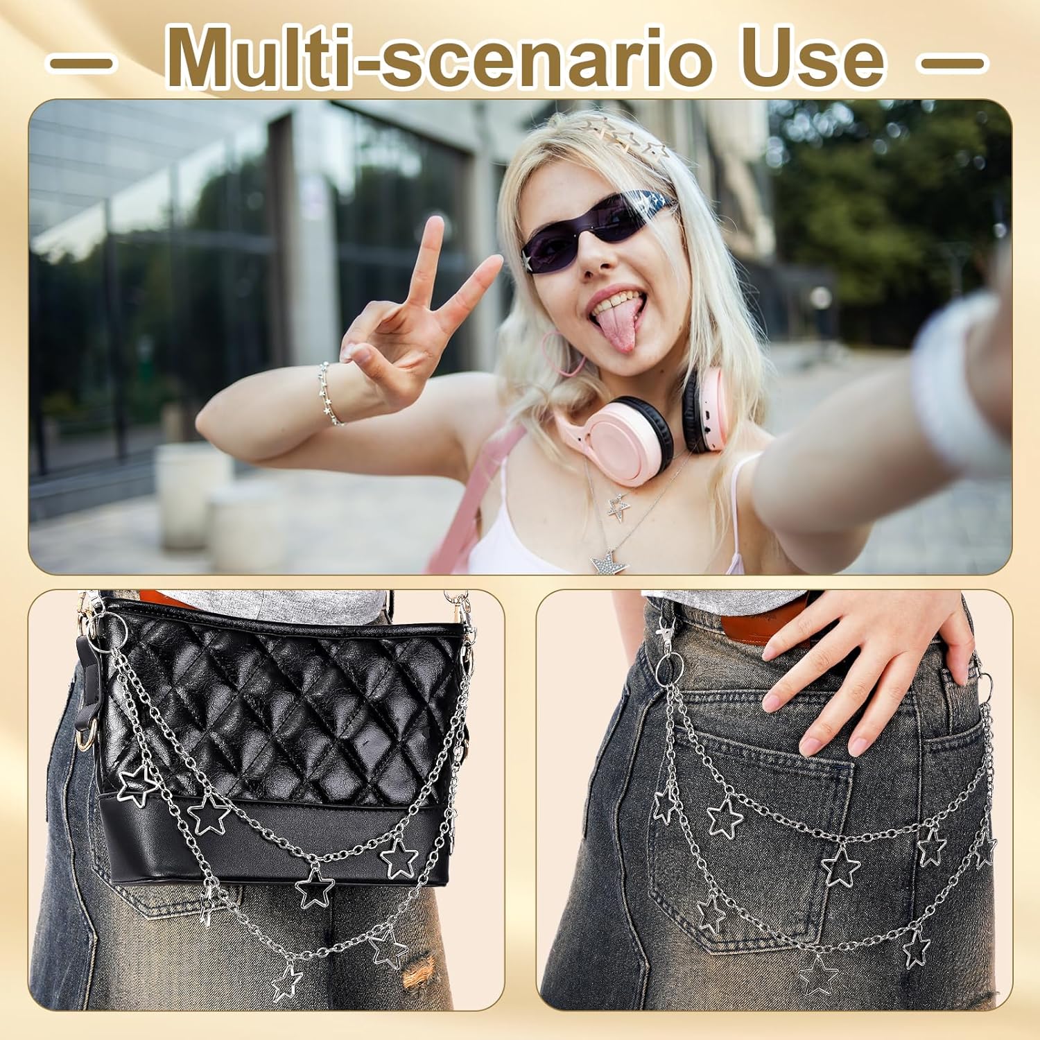 Y2k Accessories Set Included Star Y2k Grunge Necklace Sunglasses Hip Hop Pants Chain Star Hair Clip Spike Star Earrings Dangle Stars Bracelet, Christmas Jewelry Gift for Women - Image 5