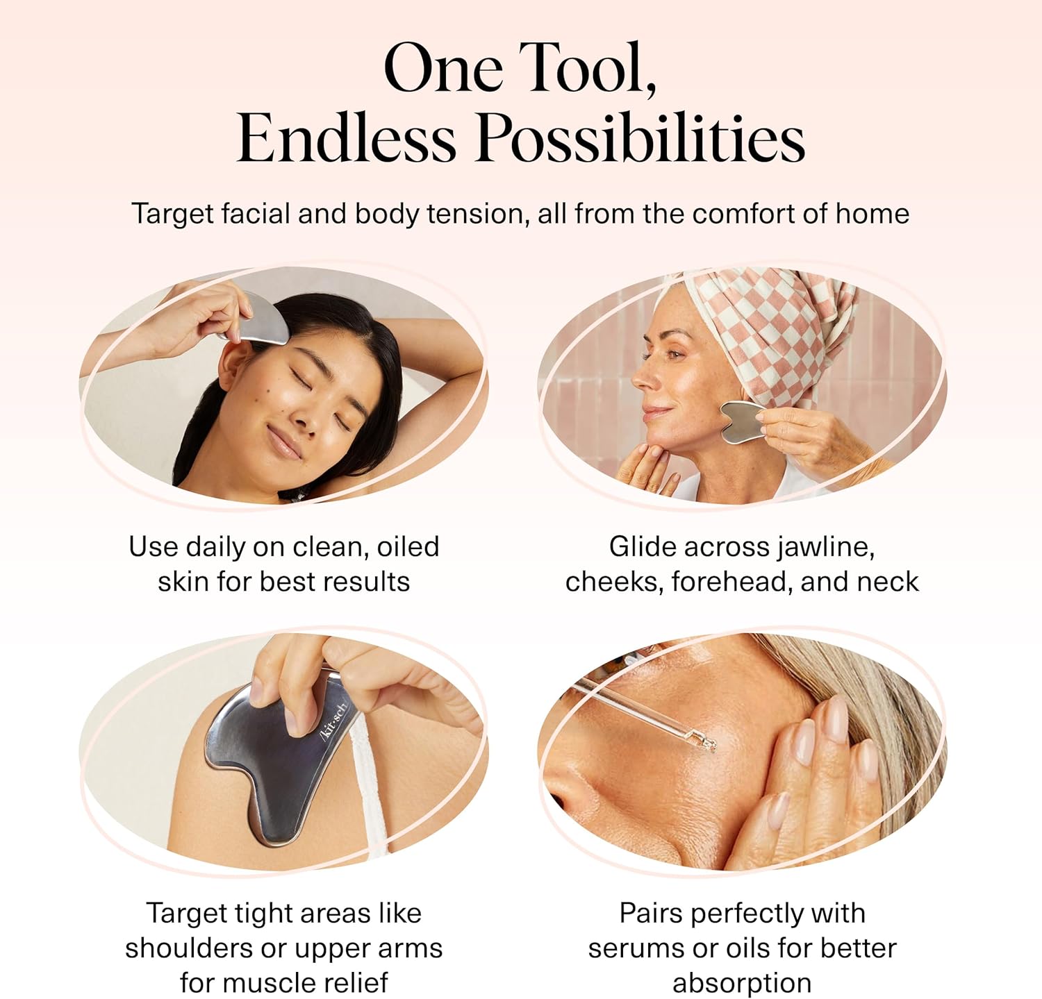 Kitsch Stainless Steel Gua Sha Facial Tools - Guasha Tool for Face, Face Sculpting Tool, Jawline Shaper, Double Chin Reducer, Body Gua Sha Tools, Lymphatic Drainage Massager, Facial Skin Care - Silver - Image 7