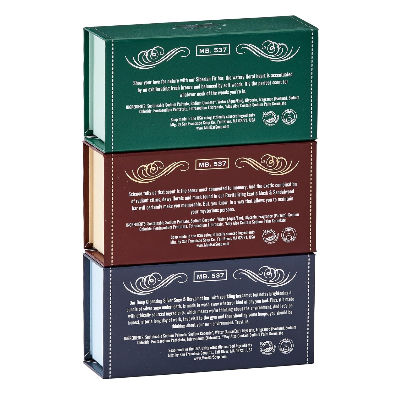 San Francisco Soap Co Man Bar 3-Piece Gift Set - No Harmful Chemicals - Good for All Skin Types - Made in the USA - Image 2