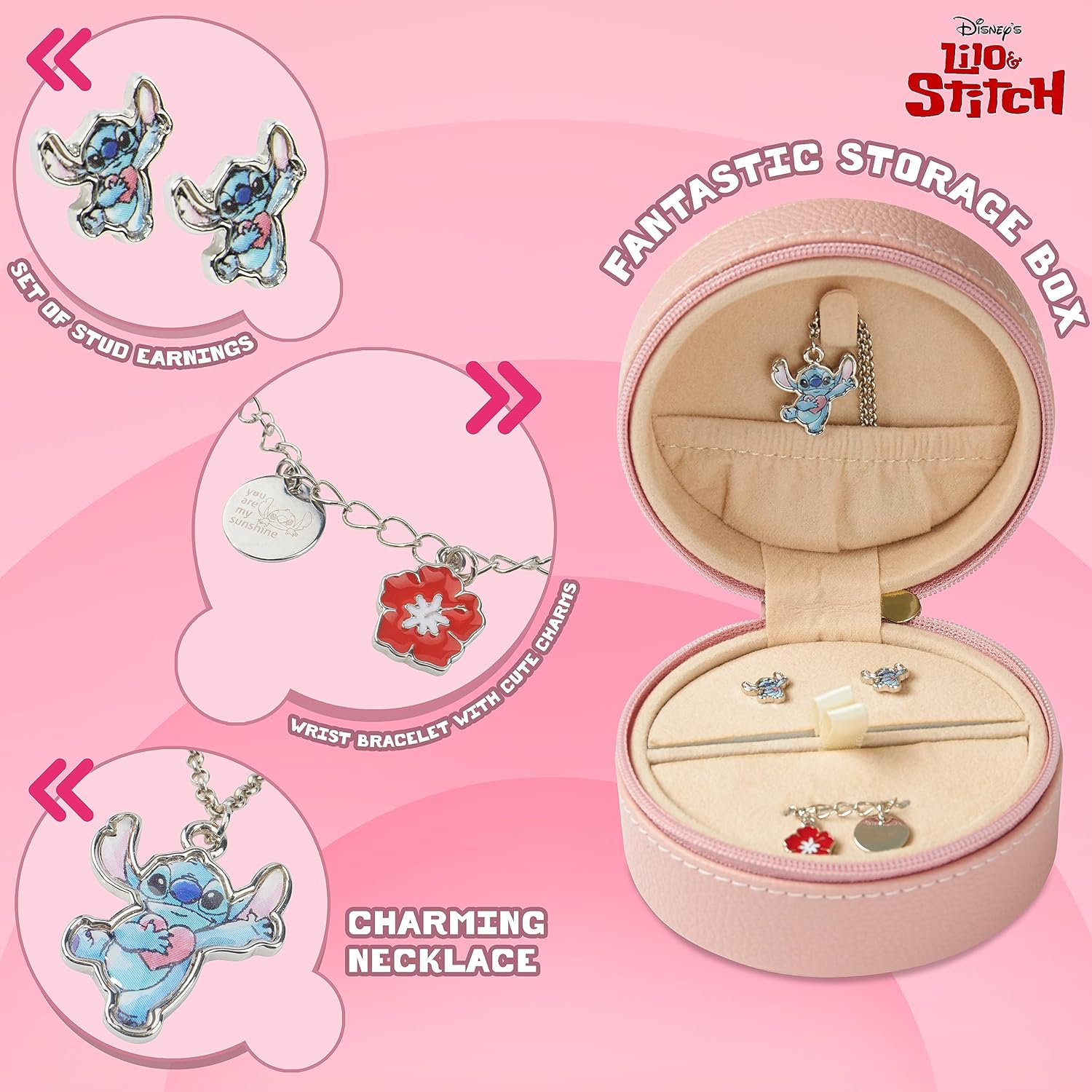 Disney Girls Friendship Necklace Earrings Bracelet Rings Sets - Stitch Gifts - Image 4