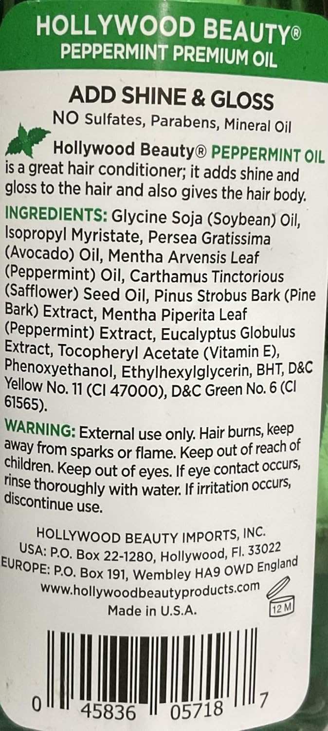 Hollywood Beauty Peppermint Hair Oil, 8oz Bottle, Conditions both hair and skin, Natural Treatment that Dries Itchy Scalps & Moisturizes Hair & Skin, Omega-3 Fatty Acids, Vitamin A & C - Image 3