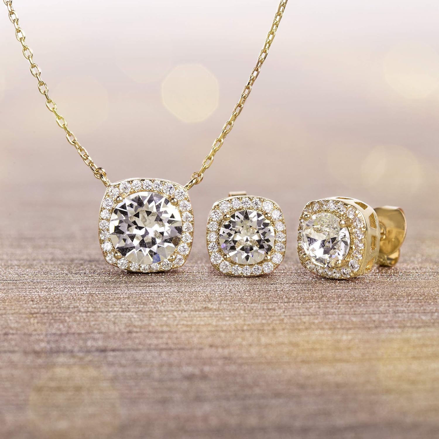 Devin Rose Stud Halo Cushion Shaped Earrings for Women and 18 Inch Necklace for Women Jewelry Set made with Faceted Crystals - Image 4