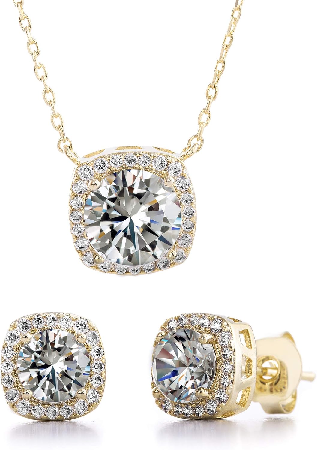 Devin Rose Stud Halo Cushion Shaped Earrings for Women and 18 Inch Necklace for Women Jewelry Set made with Faceted Crystals