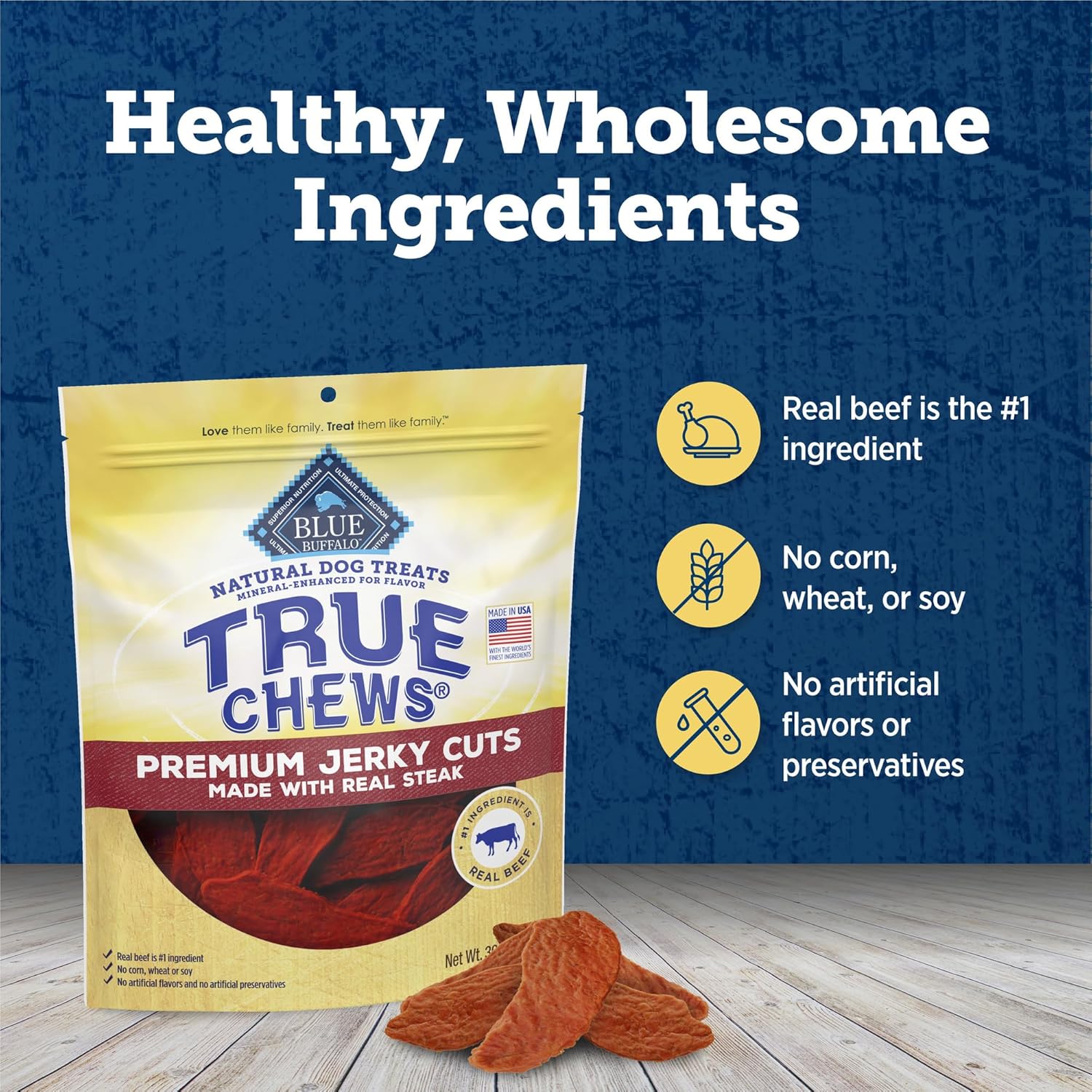 Blue Buffalo True Chews Premium Jerky Cuts Dog Treats, Made in The USA with Natural Ingredients, Beef, 30-oz. Bag - Image 7