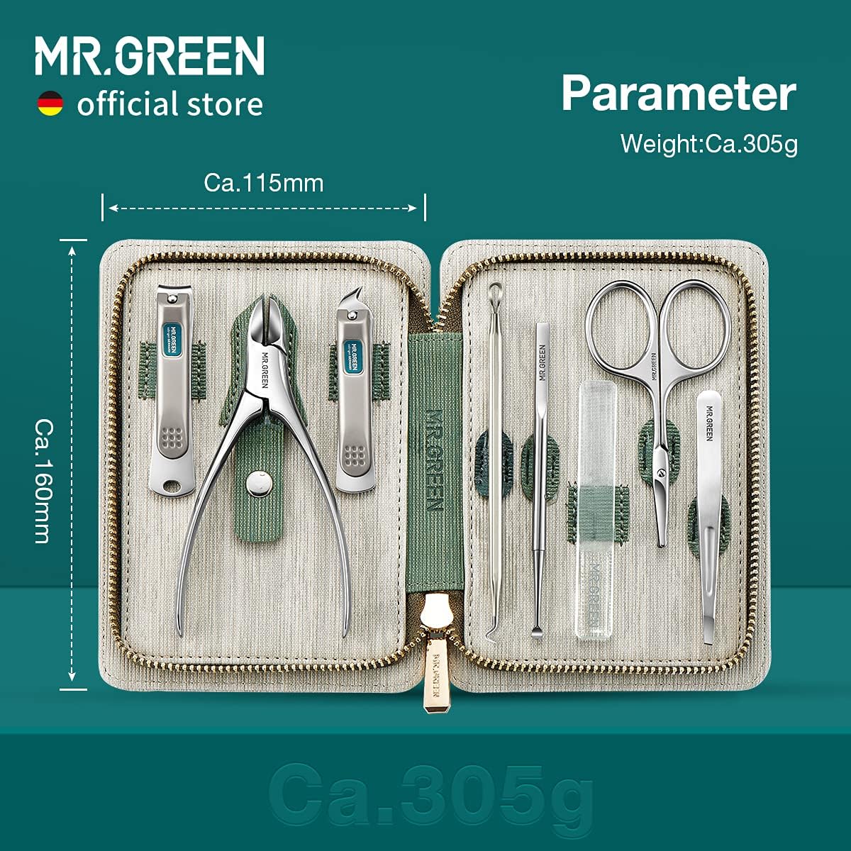 MR.GREEN Manicure Sets Pedicure Kits Stainless Steel Nail Clipper Personal Care Tools with PU Leather Case (Green) - Image 5