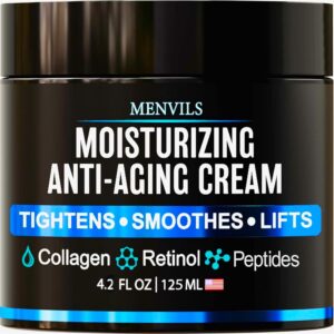 Mens Face Moisturizer Cream – Anti Aging & Wrinkle Cream – Face Moisturizer For Men with Collagen, Retinol, Peptides, Jojoba Oil – Facial Skin Care & Eye Lotion – Day & Night – 4.2 OZ