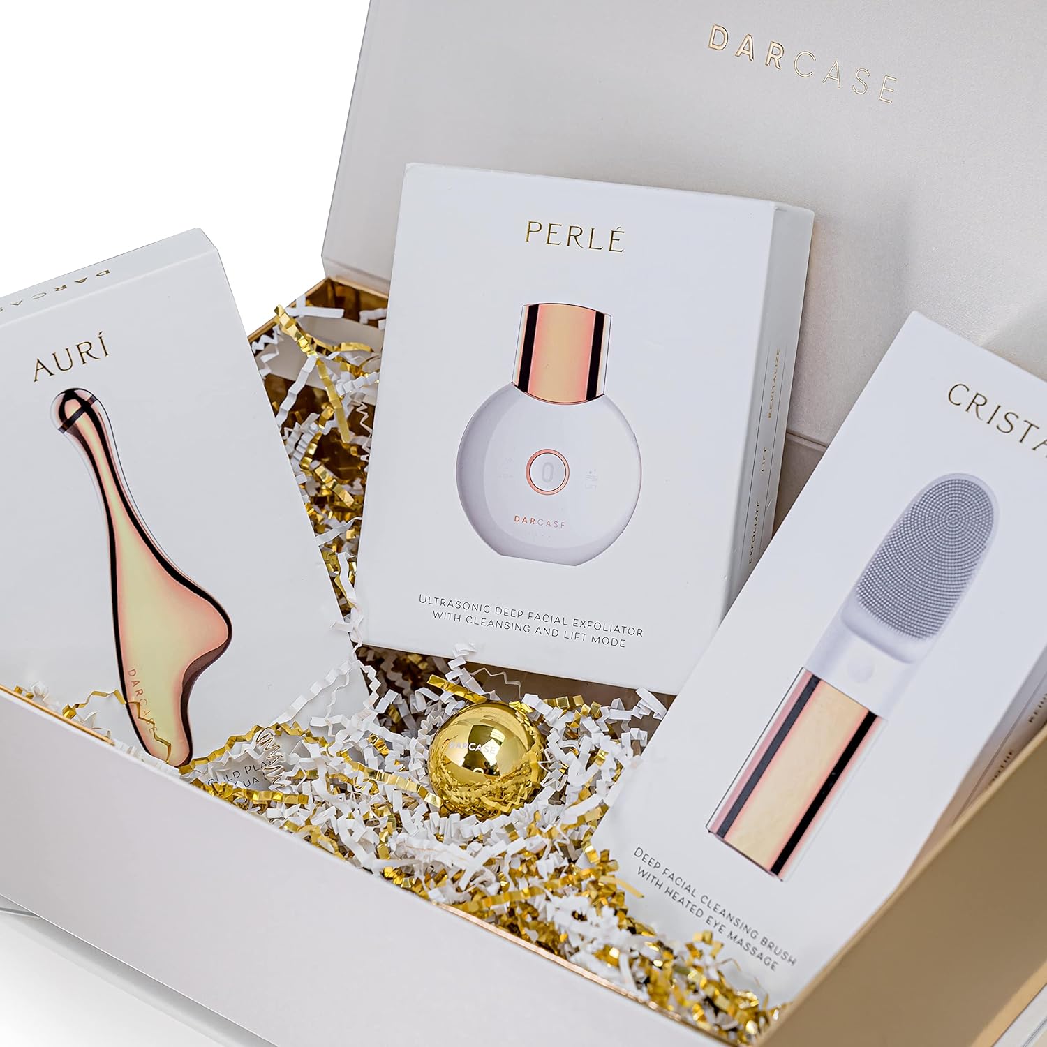 SPA at Home Kit Aurí 24K Gold Gua Sha Massager, Cristál Dual Facial Deep Cleaning Brush, Perlé Skin Exfoliating Face Spatula Complete Luxury Set - Image 7