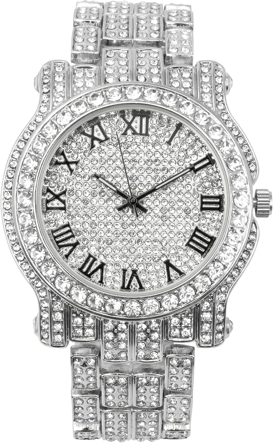 Charles Raymond Bling-ed Out Silver Round Luxury Mens Watch w/Bling-ed Out Bracelet - L0504B - Image 4