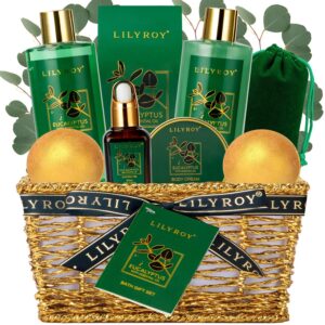 Bath & Body Gift Basket for Mothers Day – 10-Piece Eucalyptus Luxury Spa Set for Women & Men, Relaxation, Aromatherapy Ideal for Christmas, Father’s Day, Birthday with Shower Gel & More for Her & Him