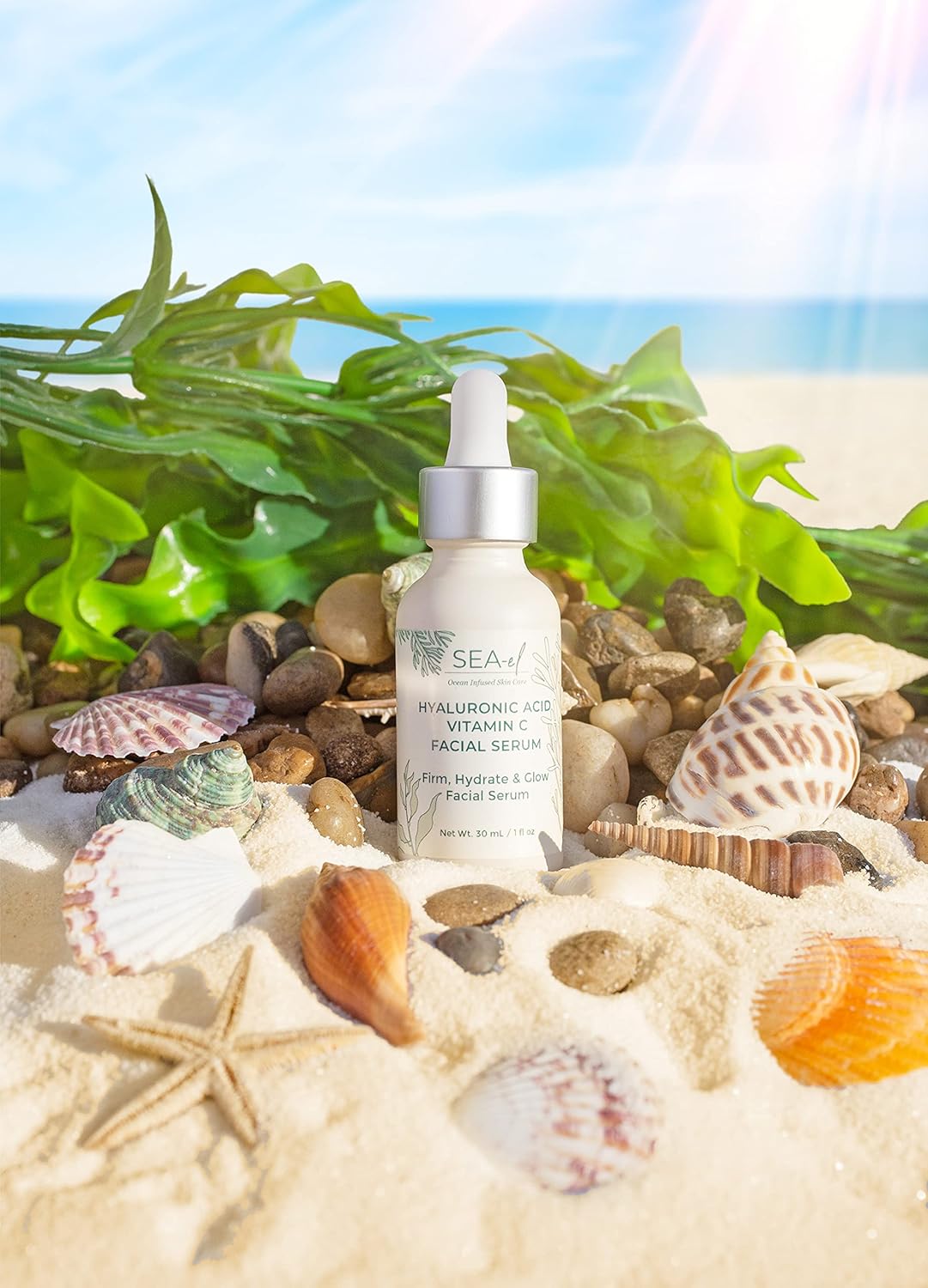 Sea-el Hyaluronic Acid & Vitamin C Facial Serum Drops Firming Hydration & Glow Anti Aging Face Moisturizer - Daily Wrinkle Diminishing Skin Care for Women & Men, Vegan - 1 Fl Oz - Image 8