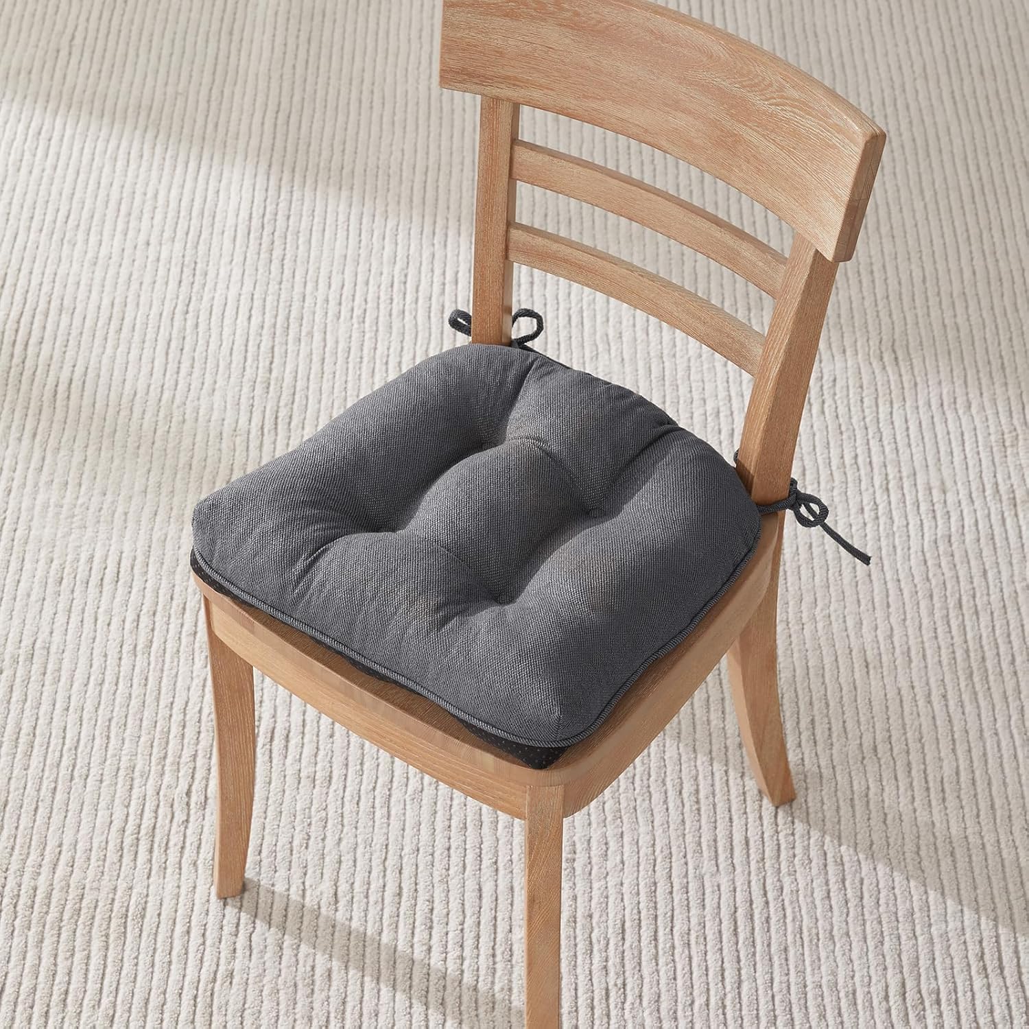 Chair Cushions for Dining Chairs, Kitchen Chair Cushions Set of 4, Seat Cushion with Ties, Tufted Chair Pads for Dining Chairs with Non Slip Backing, 15.5 x 15.5 x 4, Dark Grey - Image 2
