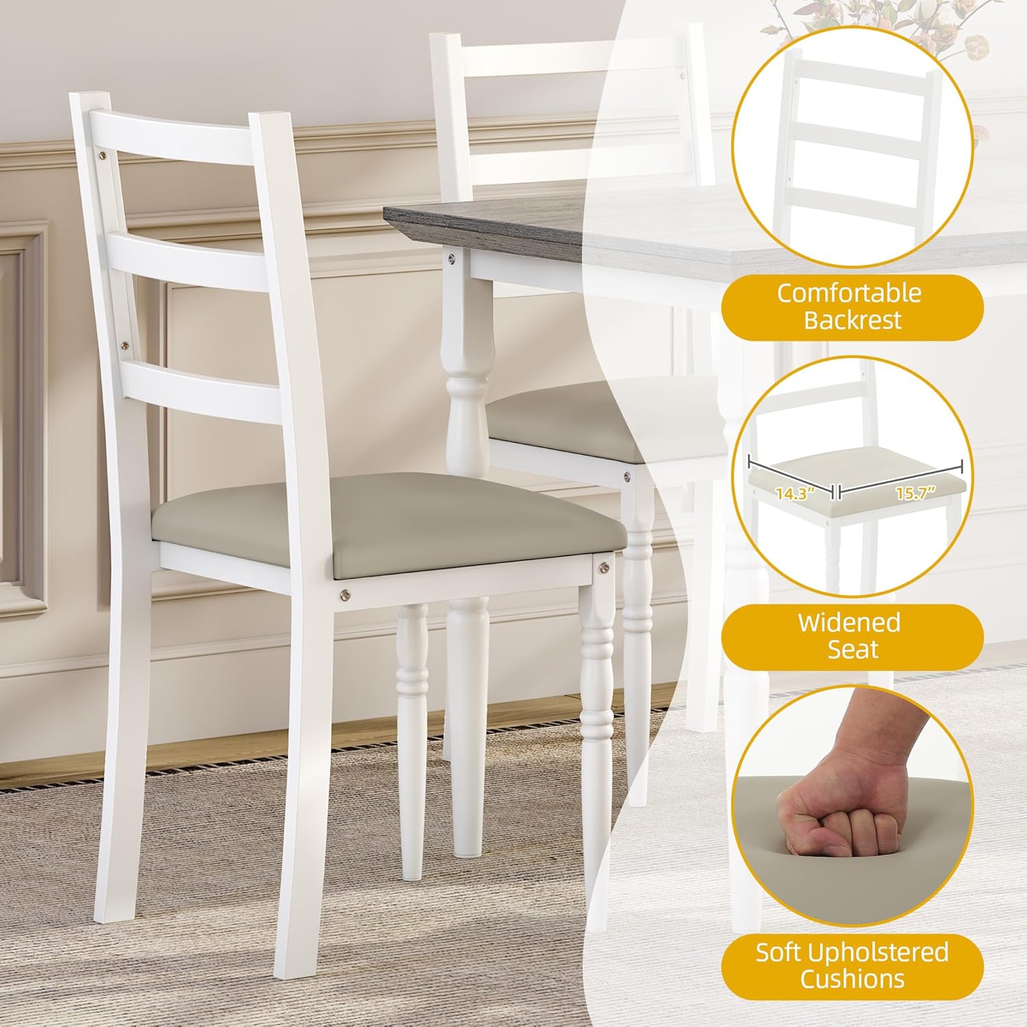 DWVO 5 Piece Dining Table Set with Upholstered Chairs Kitchen Table and Chairs for 4 People Rectangular Modern Dinner Table Set with Roman Column Style for Dining Room Kitchen Small Spaces Grey - Image 3