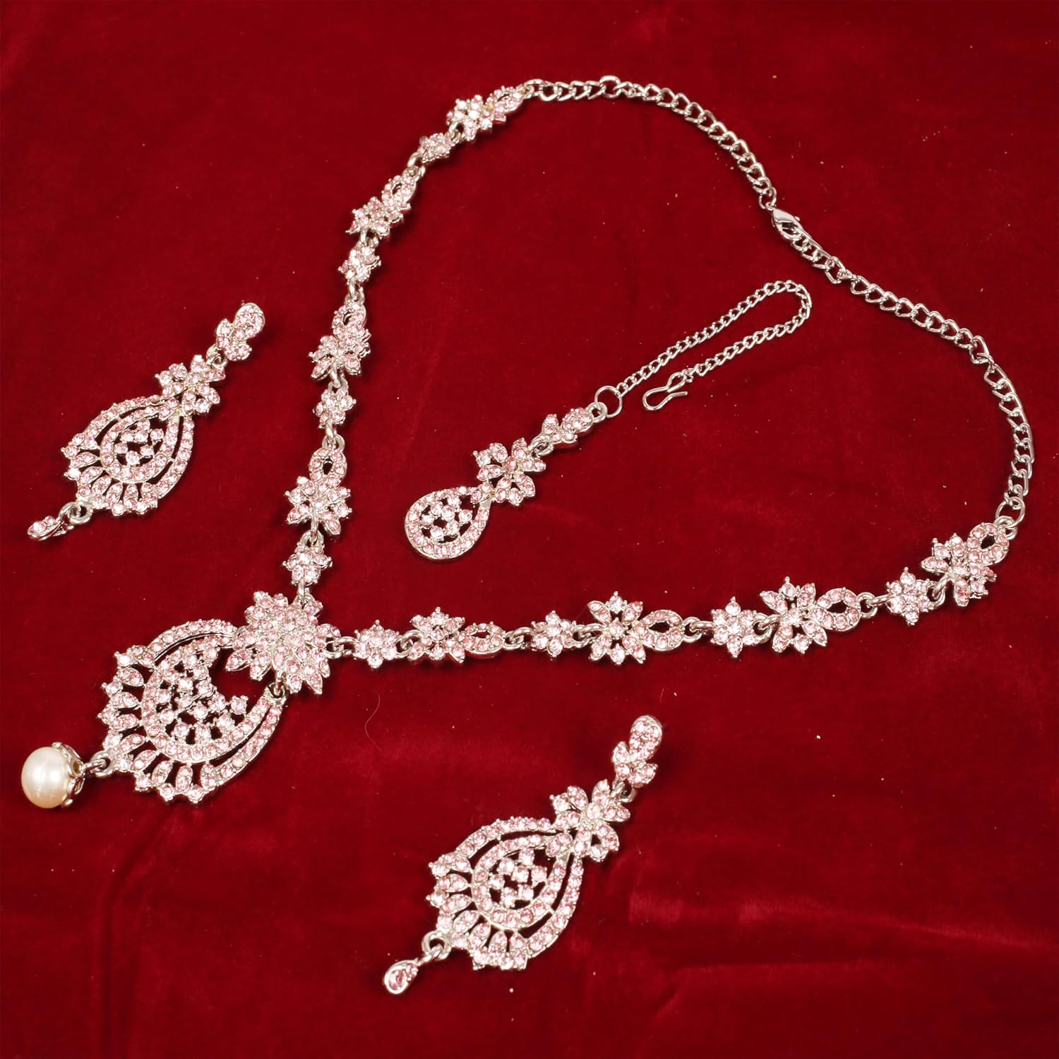 Touchstone Indian Bollywood Gorgeous intricate Workmanship Sparkling Rhinestone crystal wedding Designer Jewelry Necklace Set In Gold or Silver Tone For Women. - Image 7