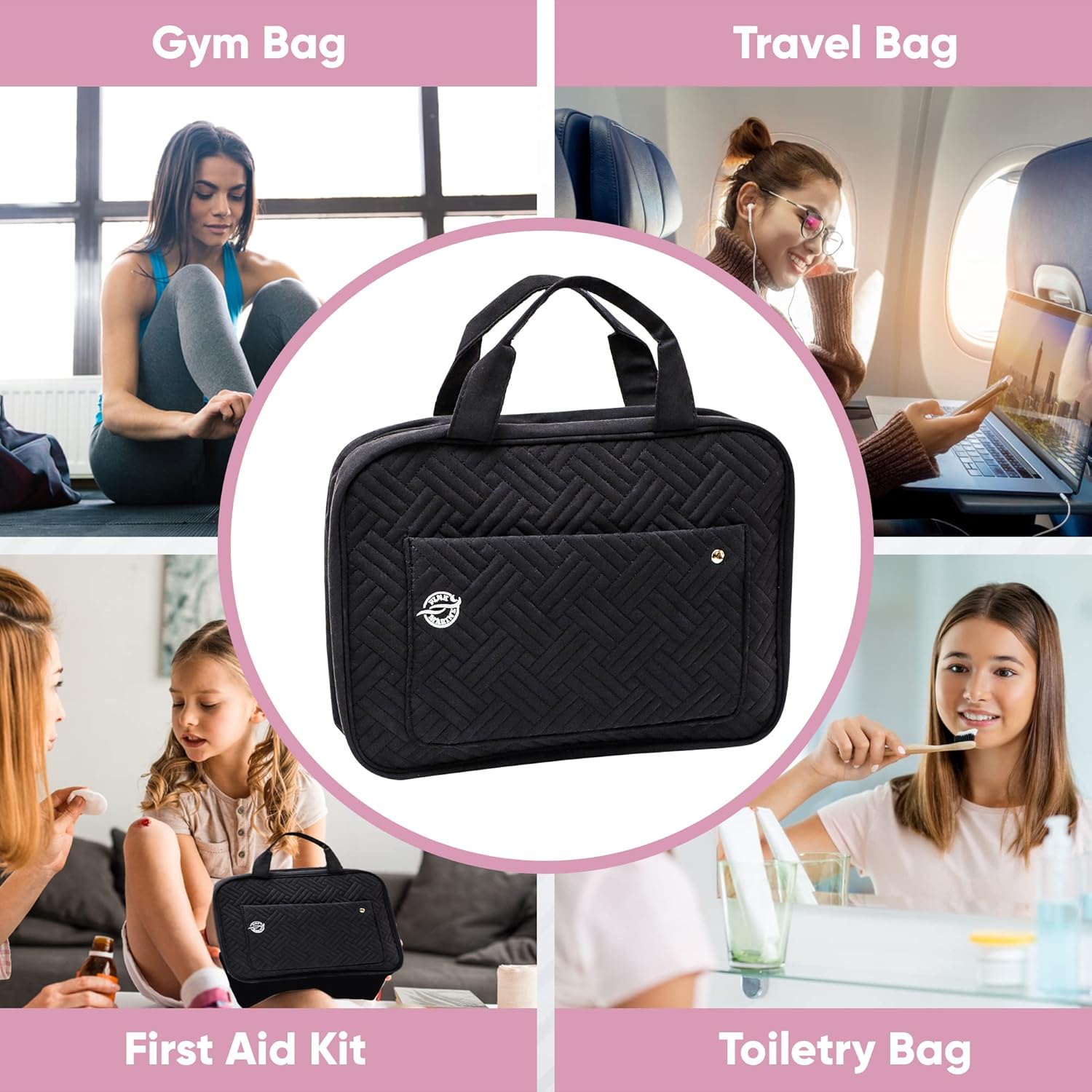 Pink Marine Travel Hanging Toiletry Bag for Women and Men, Luxury Cosmetics and Makeup Organizer with Full-Size Pockets, Waterproof Exterior, Hands-Free Hook, (Black, Large) - Image 6