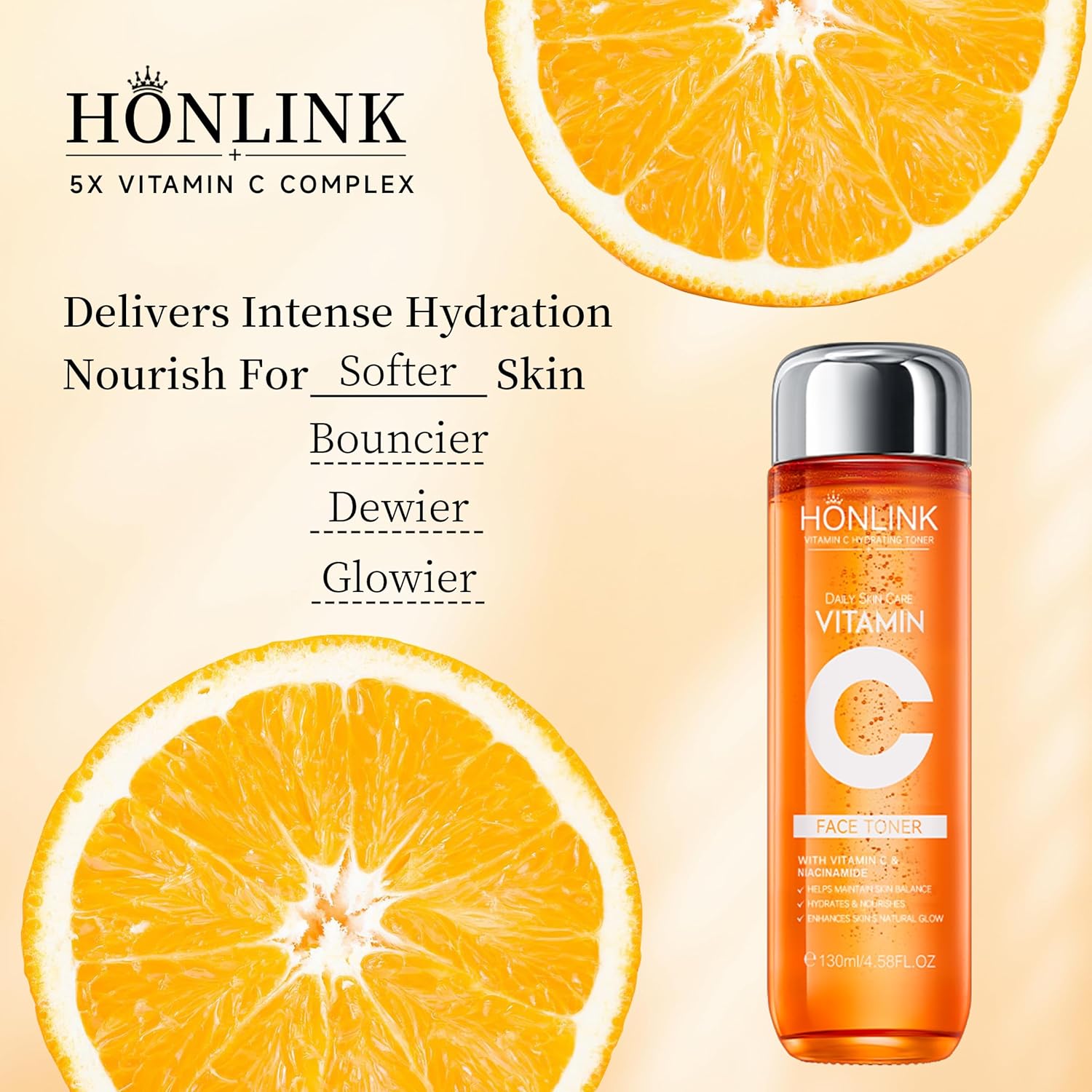 Premium 5X Vitamin C Face Toner, Facial Care Toner, Hyaluronic Acid Hydrating Facial Treatment for Even Skin Korean Tone, Safe Glowing Skin 130ml,K-Beauty,Tiktok Morning & Evening Skincare Women Gift - Image 2