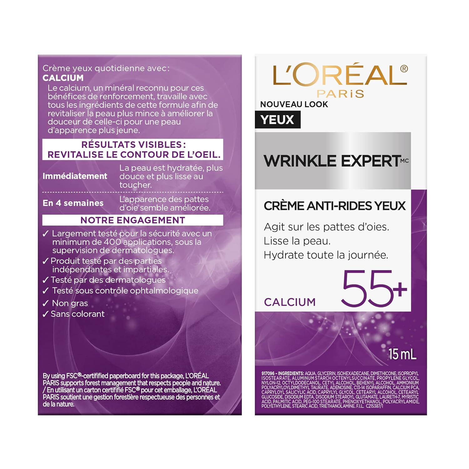 L'Oreal Paris Wrinkle Expert 55+ Anti-Wrinkle Eye Cream with Calcium, Reduce Crow's feet, 0.5 Oz - Image 7