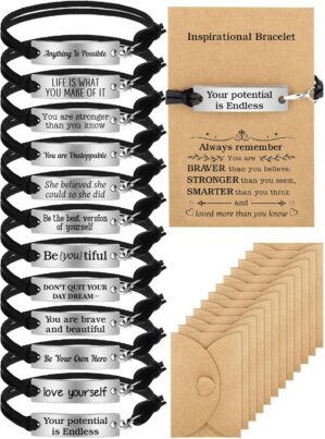 Nosiny Inspirational Gifts for Women Men with Gift Cards Envelopes Engraved Inspirational Bracelets Encouragement Jewelry Bracelets for Teen Friendsgiving(24 Pack)