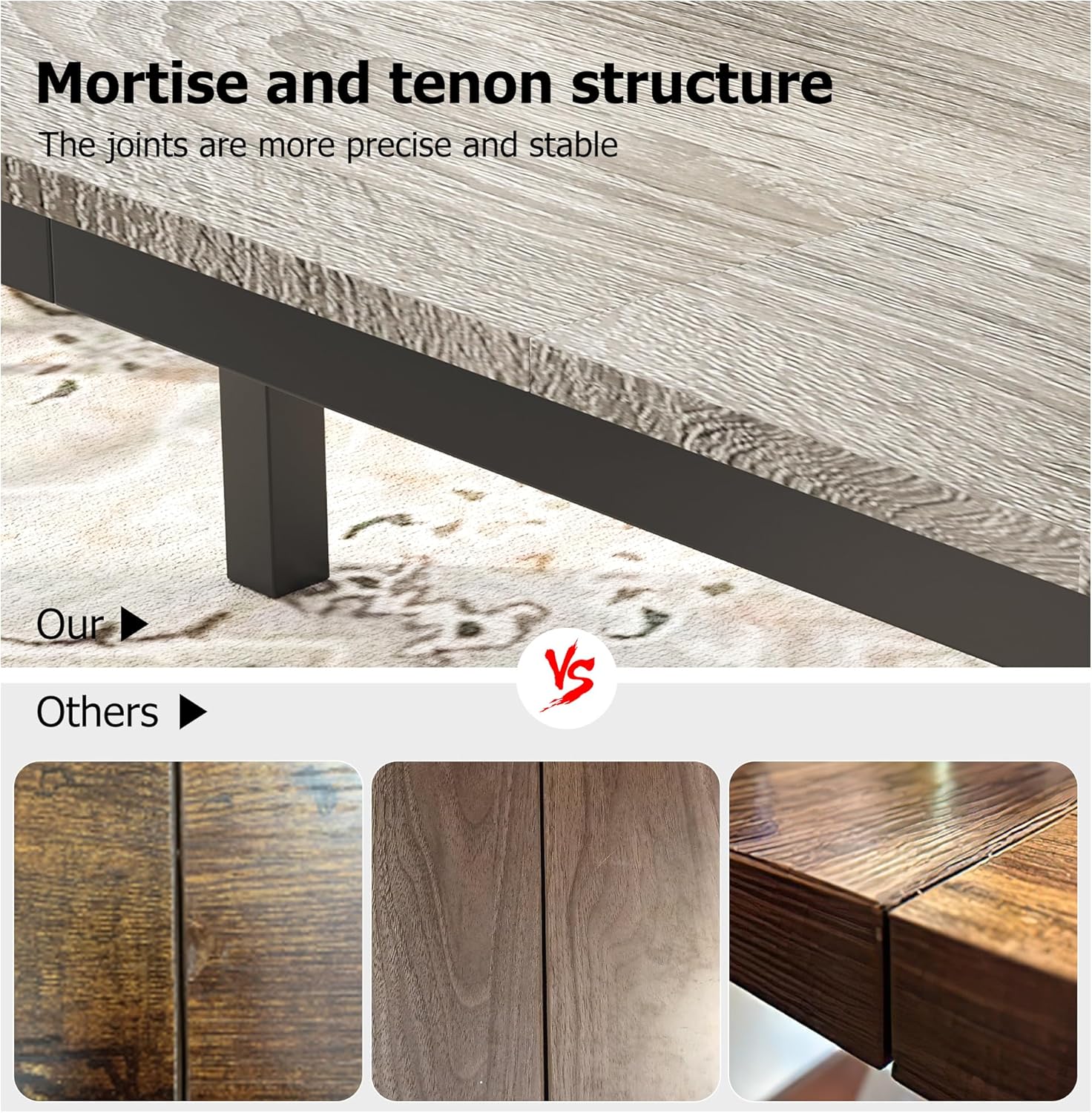 71 Inch Industrial Dining Table, Large Rectangle Kitchen Table with Metal Legs, Round Corners, Wooden Conference Tables Writing Desk for Dining Room, Living Room, Rustic Grey - Image 5