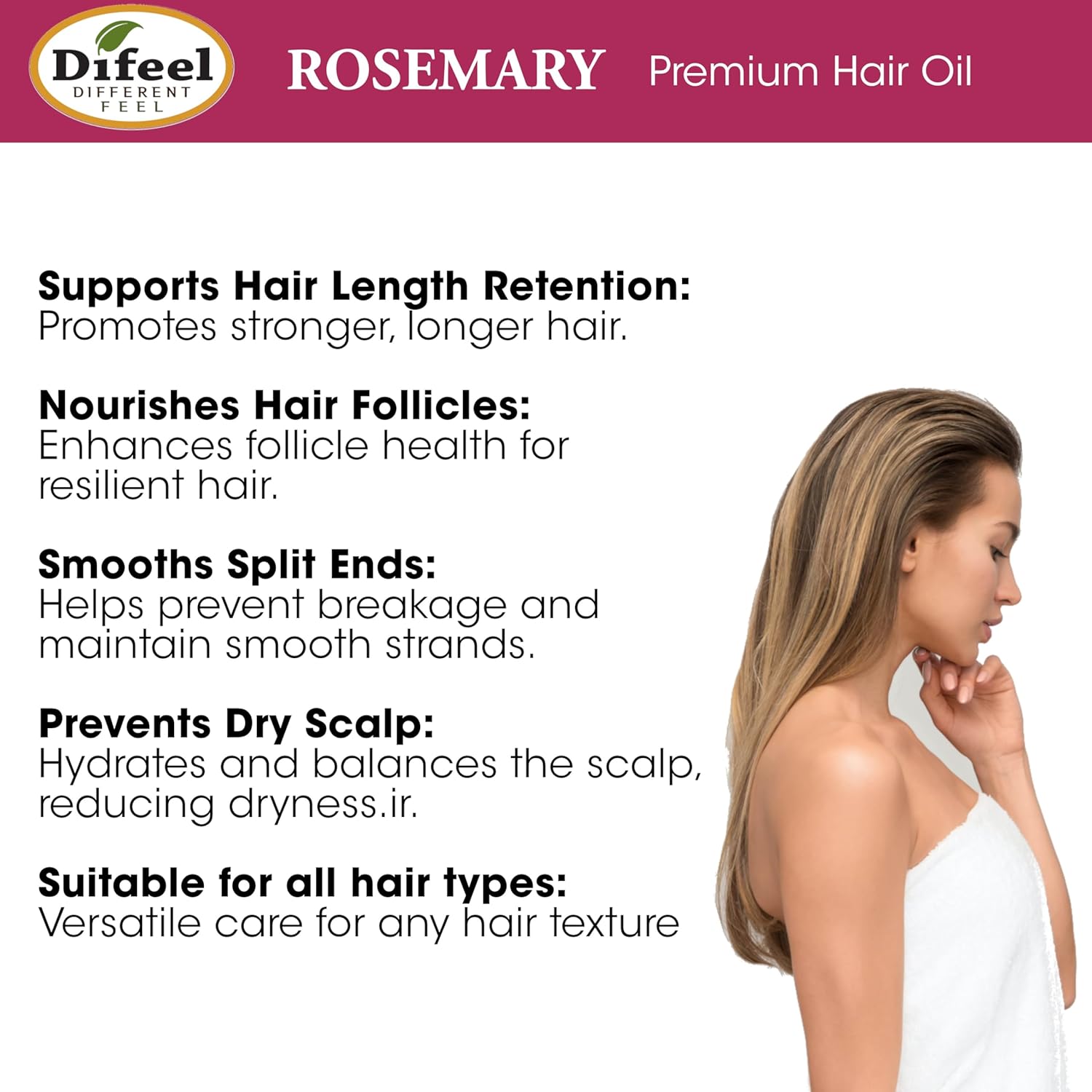 Difeel Rosemary Premium Hair Oil 2.5 oz. - Rosemary Oil Hair Treatment - Image 5