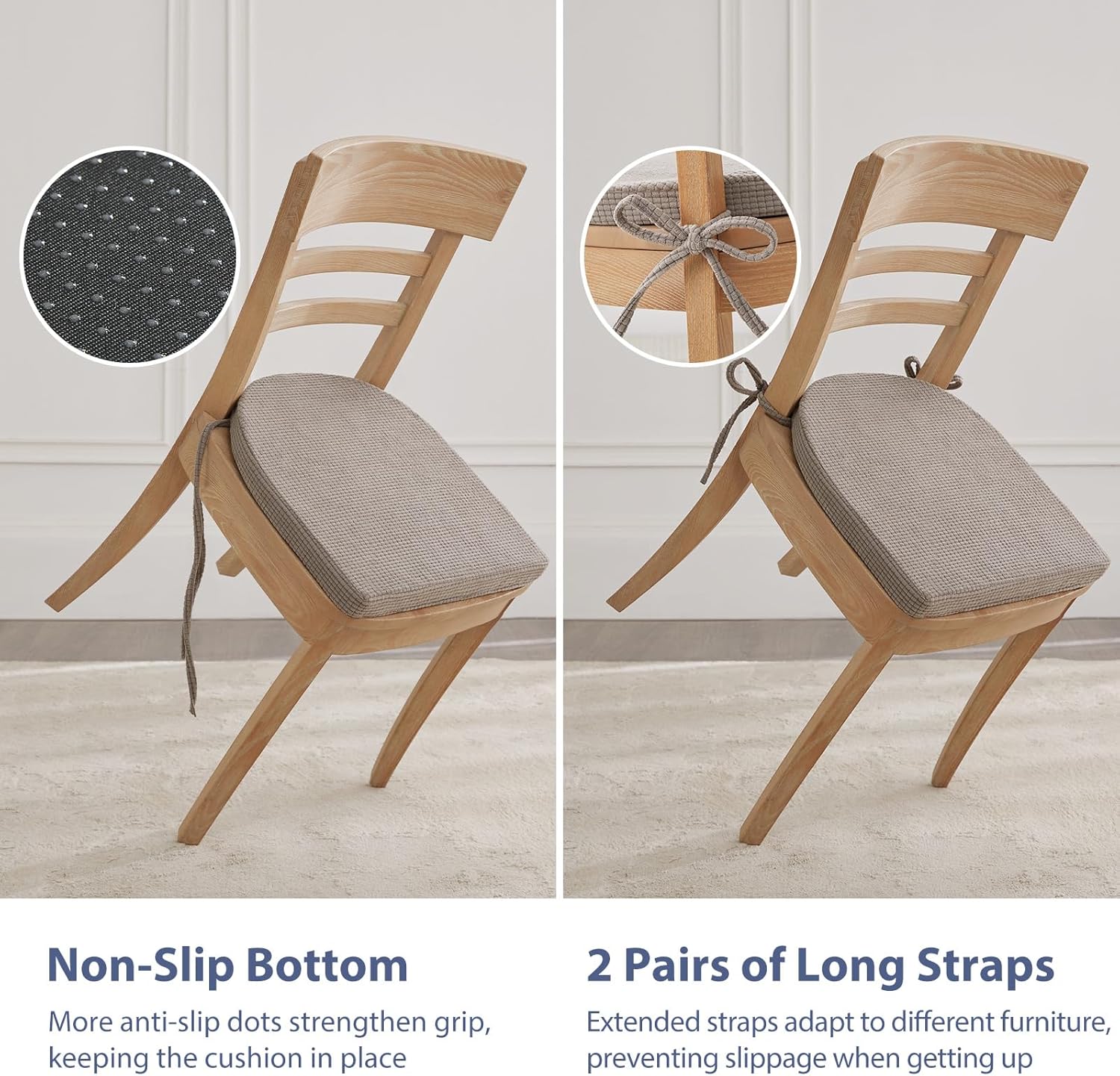 Kitchen Chair Cushions Set of 4 for Dining Chair, Soft Memory Foam Seat Pads with Non-Slip Bottom & Ties for Indoor Kitchen Dining Furniture, 15.5" x 15.5" Dark Grey - Image 7