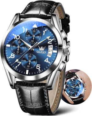 OLEVS Men’s Watches Brown Leather with Date,Casual Watches for Men,Large Face Watches Men,Chronograph Mens Watch,Sport Waterproof Business Dress Analog Quartz Men’s Wrist Watches Reloj De Hombre