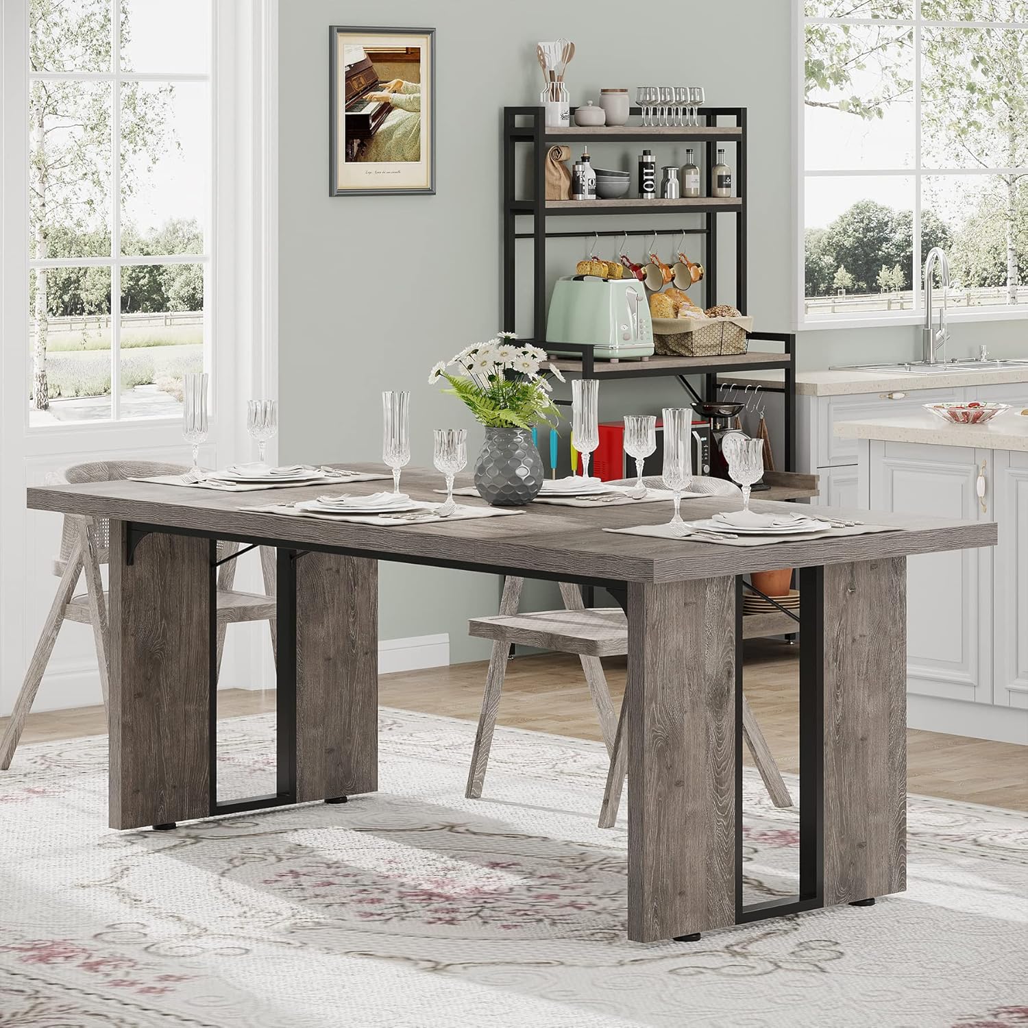 Tribesigns 71" Large Dining Table for 6 to 8 People, Rustic Farmhouse Style Dinner Table, Rectangular Dining Table for Kitchen, Dining Room & Living Room - Image 10