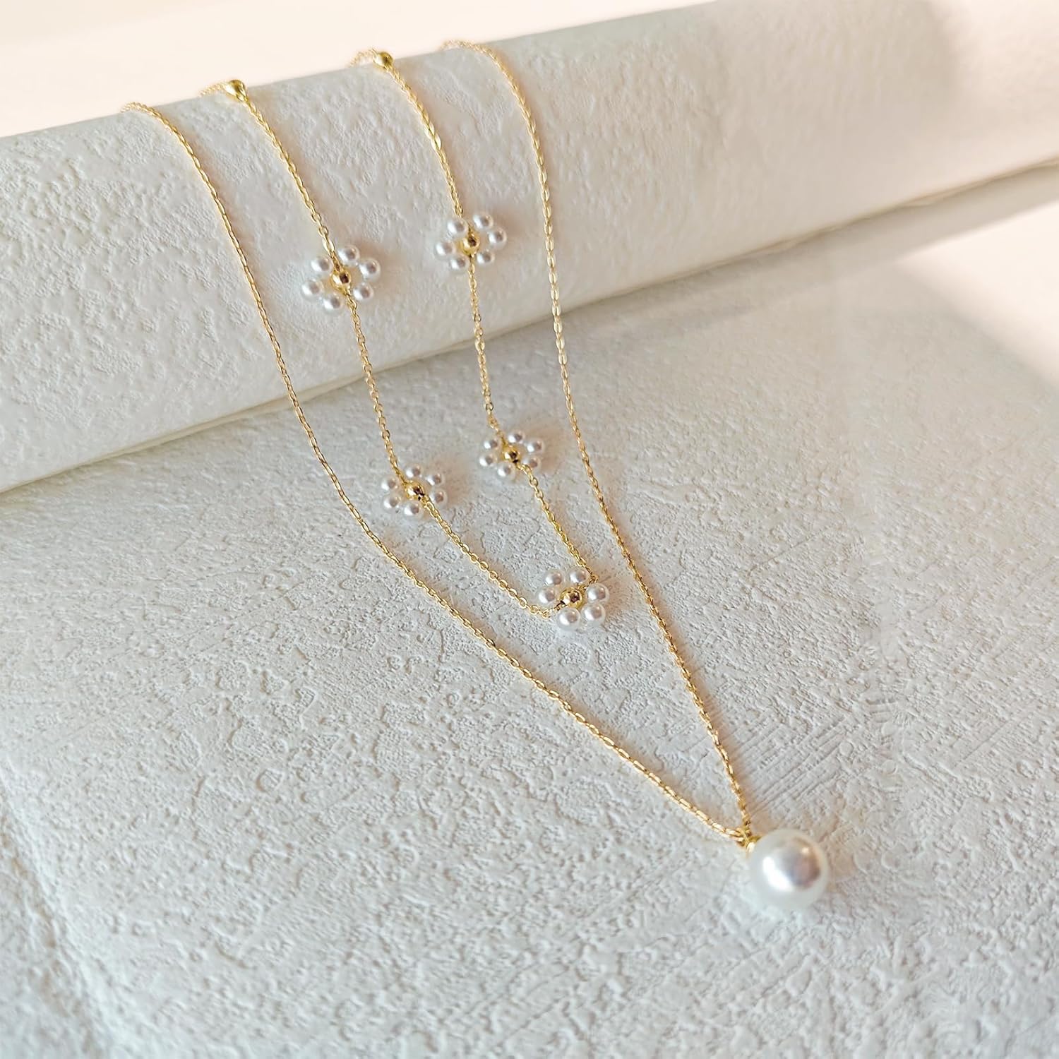OGD Gold Pearl Necklaces Set for Women 14K Gold Plated Dainty Layered Pearl Cute Daisy Pearl Choker Gold Necklace Gifts for Women Gold Trendy Jewelry Gifts - Image 7