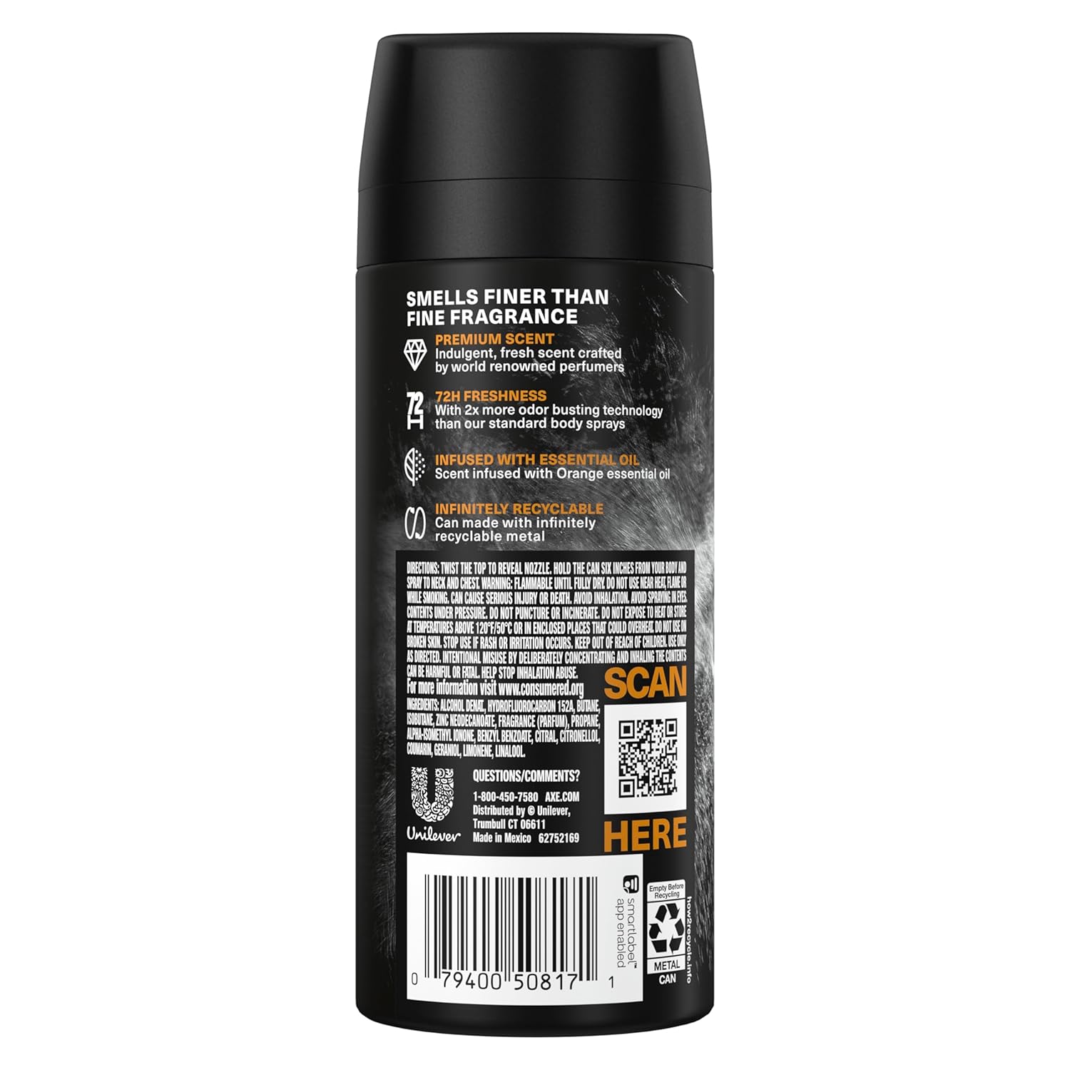 Axe Fine Fragrance Collection Premium Body Spray Black Vanilla with Orange + Sandalwood 3 Count with 72H Odor Protection Aluminum-Free 4 oz - Image 2