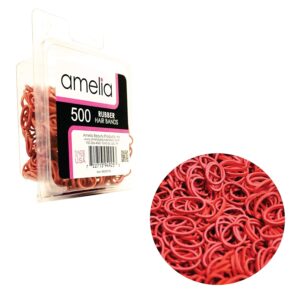 Amelia Beauty | 500 Count 1/2″ Rubber Bands | Premium US Made Rubber Hair Ties | Ideal for Ponytails, Braids & Beards | Strong All Day Hold | Convenient Re-closable Container | Red