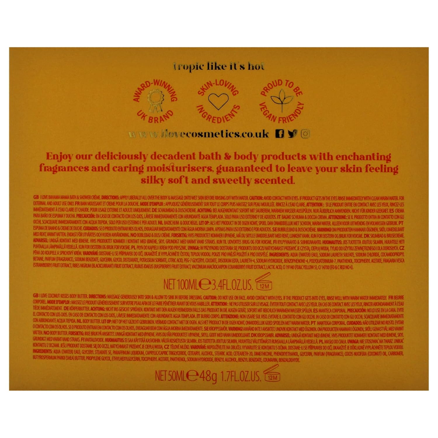 I Love Cosmetics I Love Miniature Troipcal Treat Box for Unisex - 2 Pc 3.3oz Bath and Shower Creme, 1.7oz Body Butter - Image 7