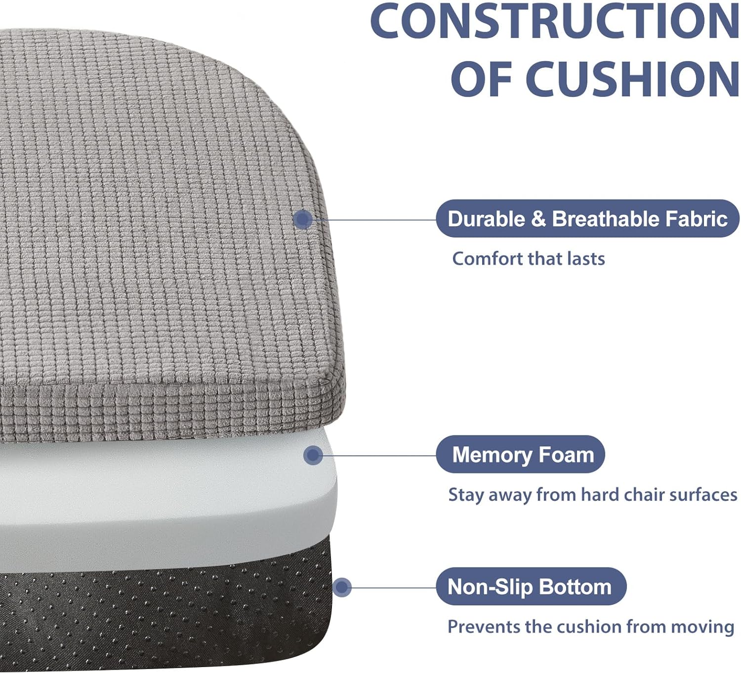 Kitchen Chair Cushions Set of 4 for Dining Chair, Soft Memory Foam Seat Pads with Non-Slip Bottom & Ties for Indoor Kitchen Dining Furniture, 15.5" x 15.5" Dark Grey - Image 4