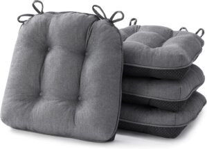 Chair Cushions for Dining Chairs, Kitchen Chair Cushions Set of 4, Seat Cushion with Ties, Tufted Chair Pads for Dining Chairs with Non Slip Backing, 15.5 x 15.5 x 4, Dark Grey
