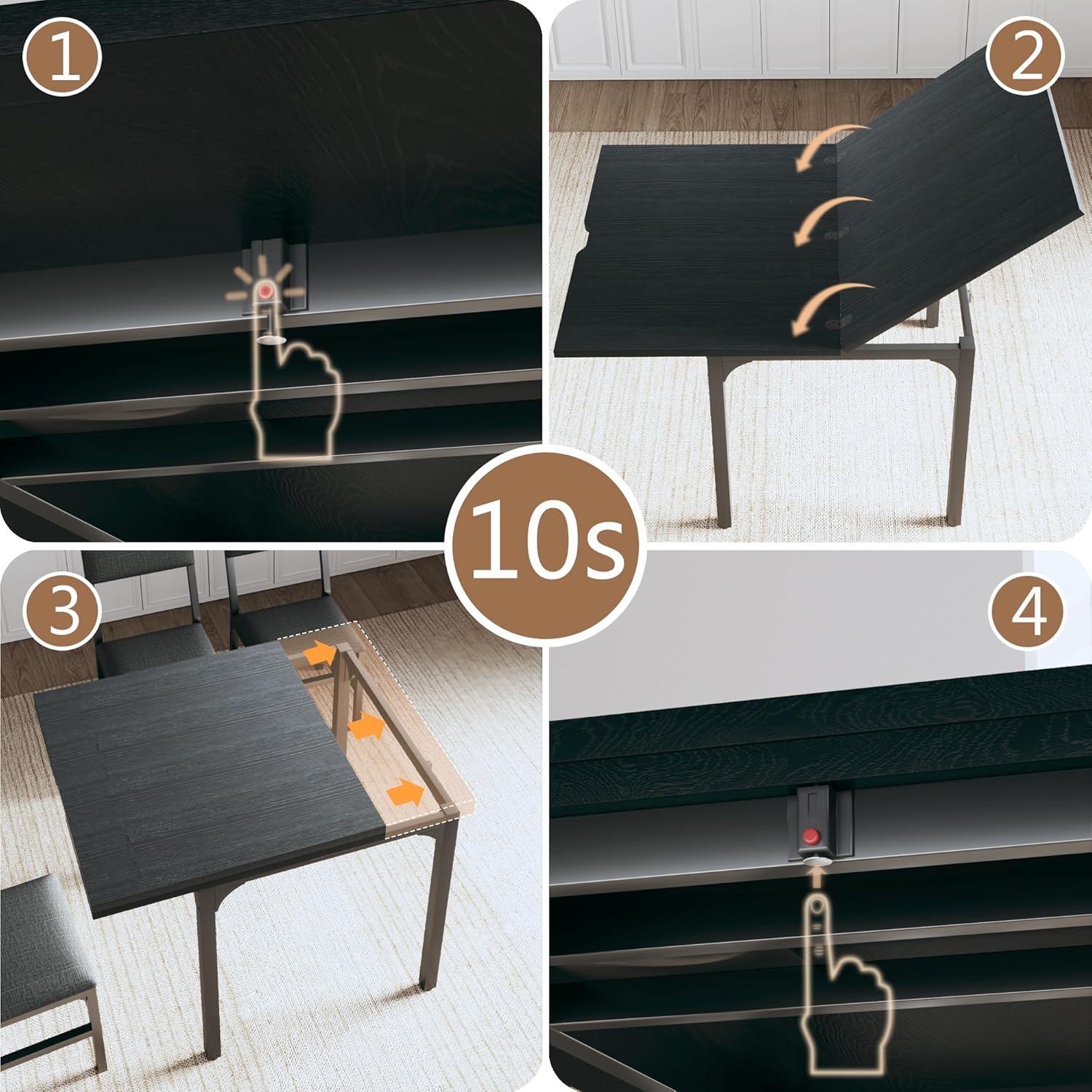 7-Piece Dining Table Set for 4-6, Extendable Kitchen Table Cushion Chairs Set of 6 with 6 Chairs, Rectangle Dining Table with Metal Frame & MDF Board, Folding for Small Apartment Saving Space, Black - Image 6