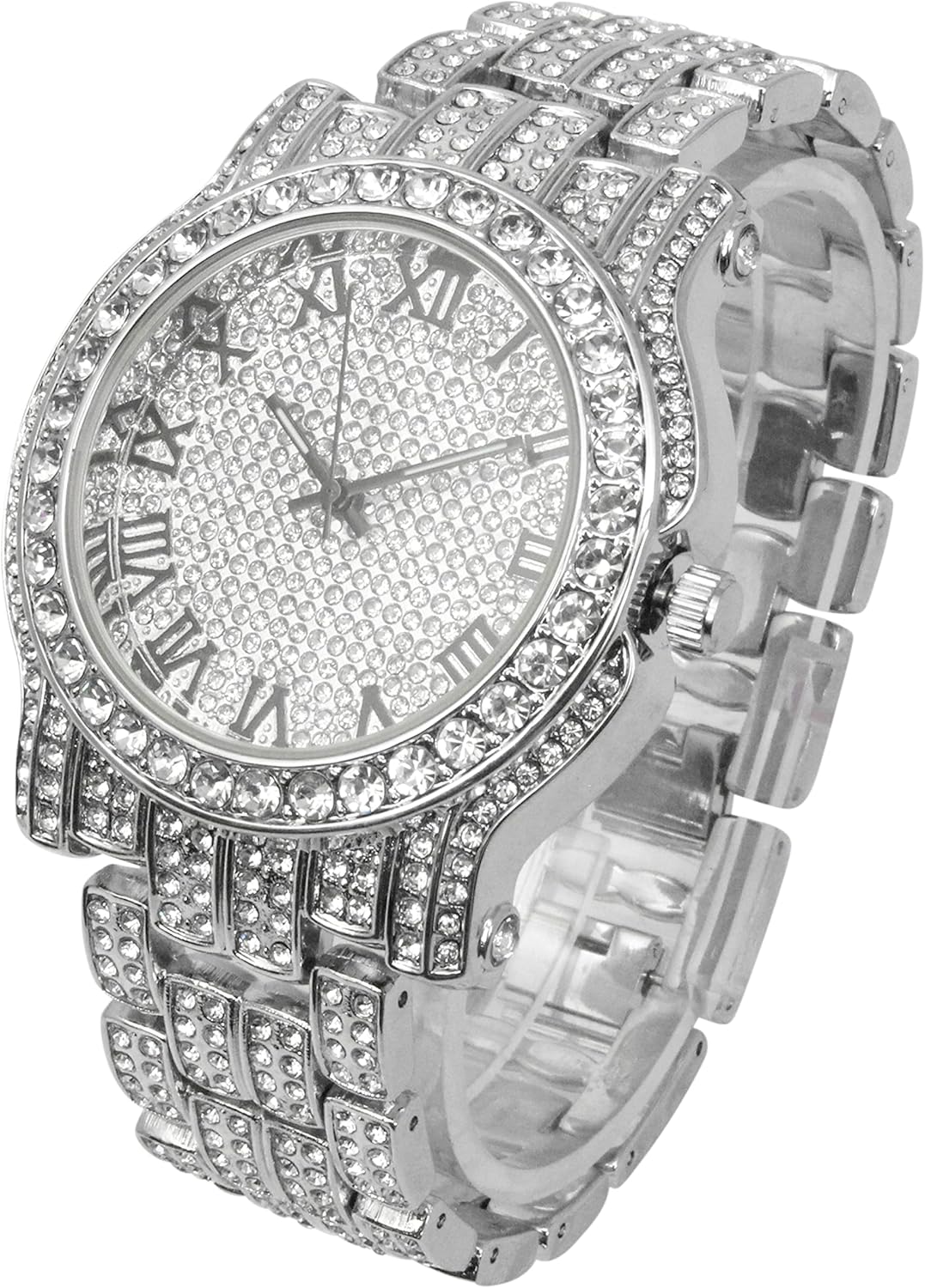 Charles Raymond Bling-ed Out Silver Round Luxury Mens Watch w/Bling-ed Out Bracelet - L0504B - Image 3