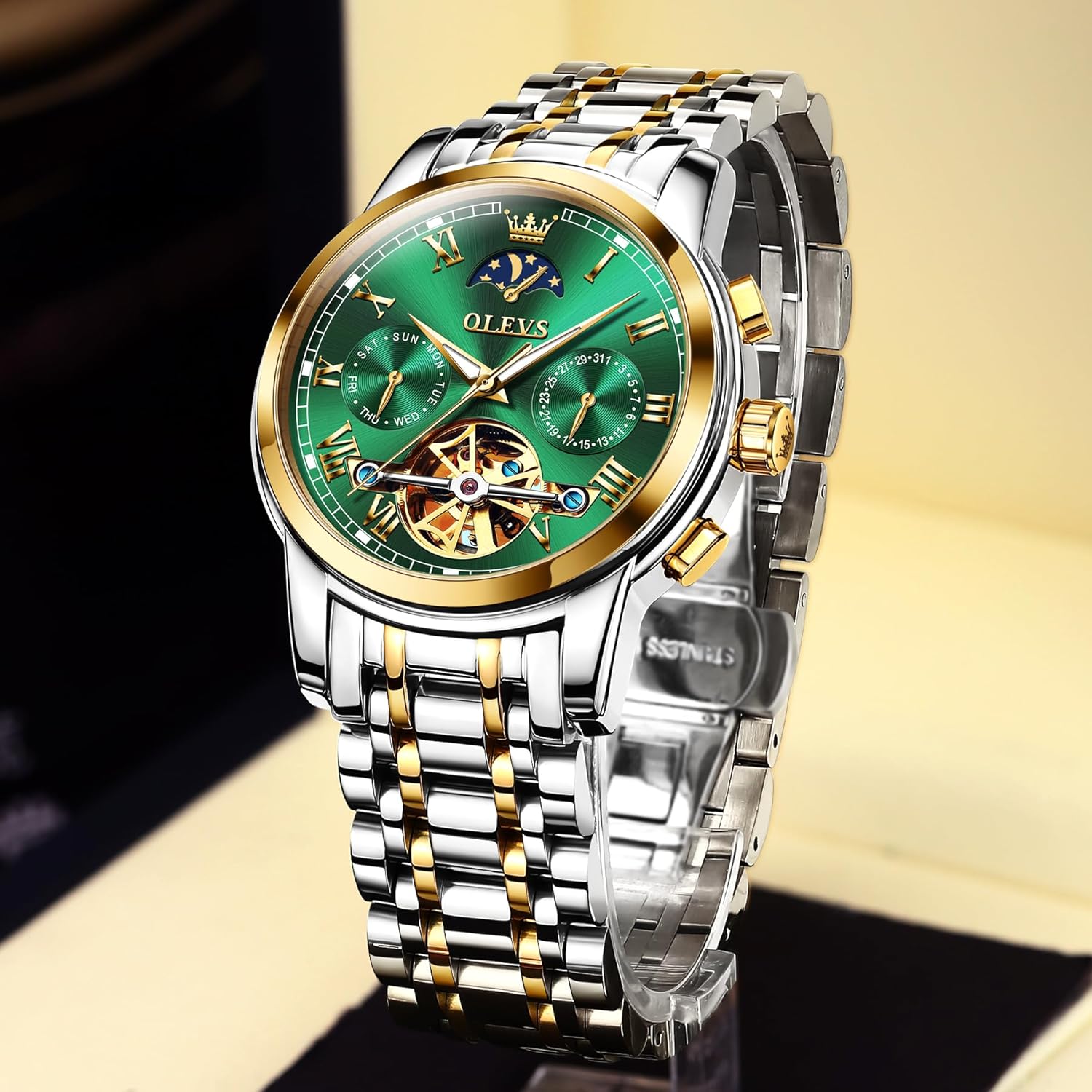 OLEVS Automatic Mechanical Watches for Men Self Winding Waterproof Stainless Steel Men's Wrist Watches Luxury Expensive Watch,Adjustable Bracelet (Gift Tool) - Image 4