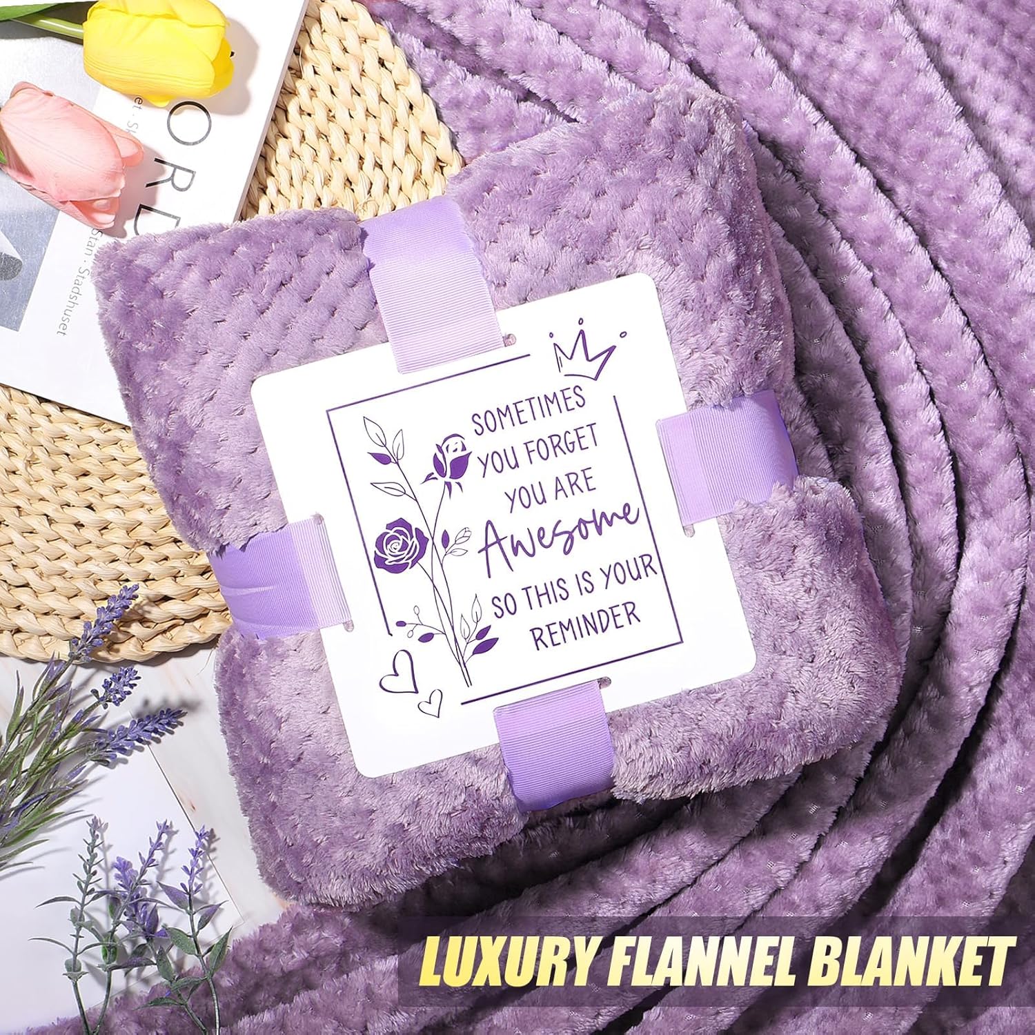Birthday Gifts for Women Self Care Gifts Get Well Soon Gifts, Lavender Relaxing Spa Gifts Basket Care Package w/ Flannel Blanket 40 OZ Tumbler, Mothers Day Gifts for Mom Her Wife Friends Sister Wife - Image 3