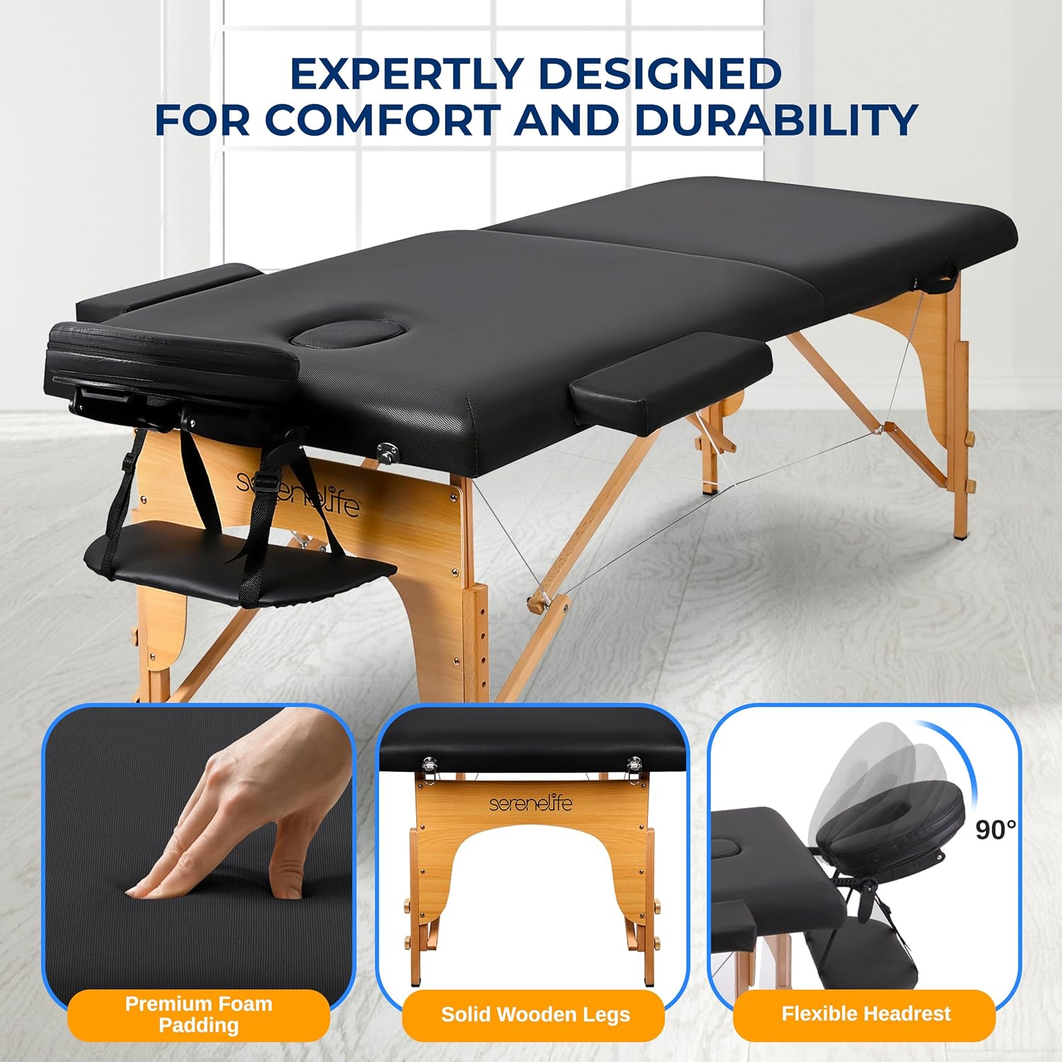 SereneLife Portable Massage Table, Professional Adjustable Folding 3 Sections Massage Bed with Carrying Bag, Lash Bed Ideal for Beauty Salon, Physical Therapy, Tattoo Parlor, Spa & Facial Treatment - Image 4