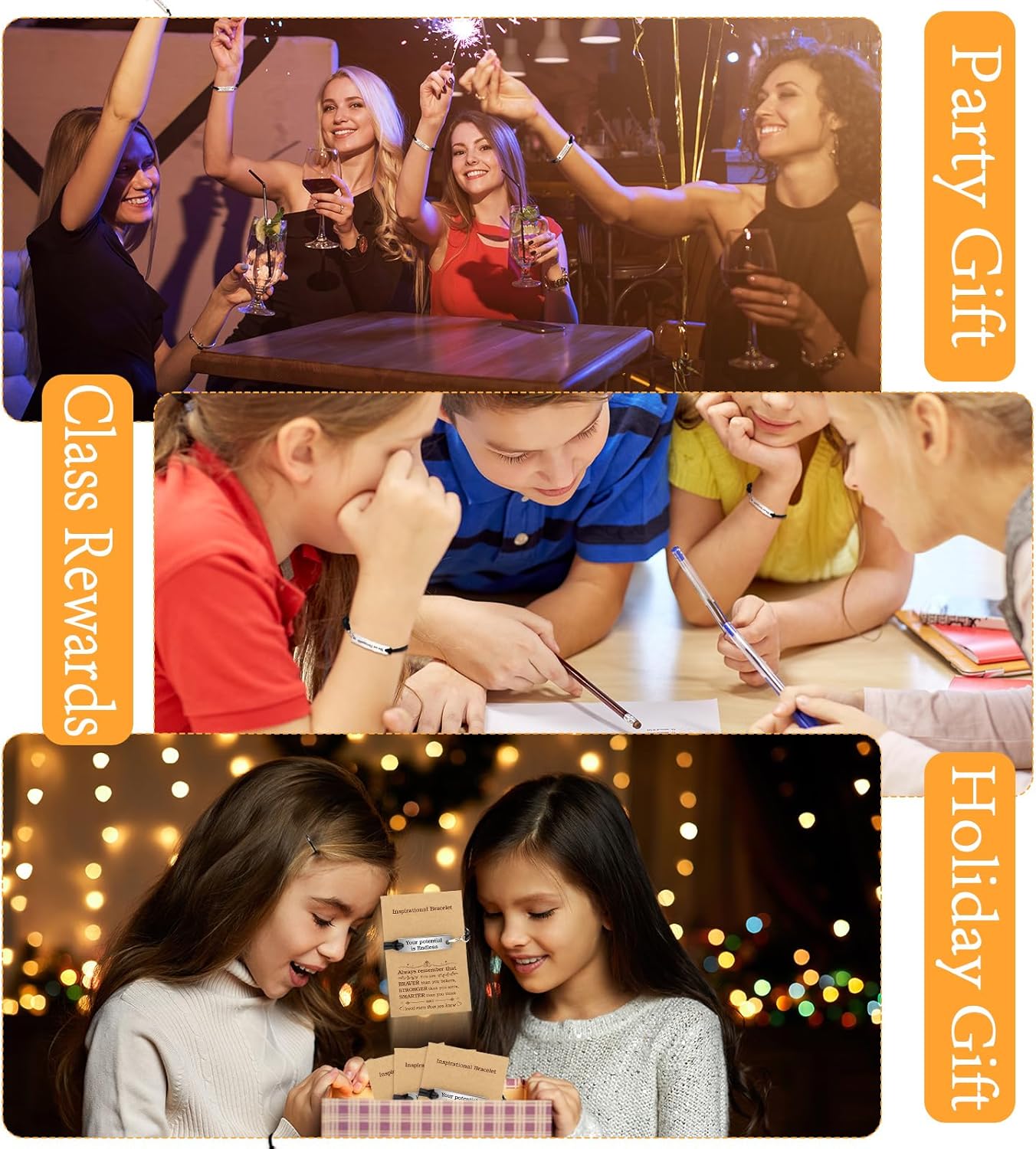 Nosiny Inspirational Gifts for Women Men with Gift Cards Envelopes Engraved Inspirational Bracelets Encouragement Jewelry Bracelets for Teen Friendsgiving(24 Pack) - Image 7