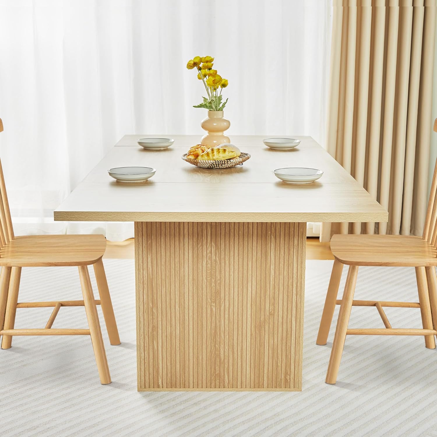 78 Inch Dining Table for 6 8 10, Modern Farmhouse Rectangular Kitchen Table, Long Dining Room Tables with Wood Strip Base for Kitchen Living Room (Natural) - Image 4