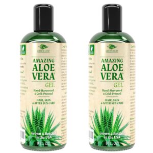 Amazing Aloe Vera Gel – Freshly Cut, 100% Pure Aloe, Premium Quality, Vegan, Unscented – Natural Sunburn Relief, After Shave, Skin, Face & Hair Care (two 8oz bottles) 16oz