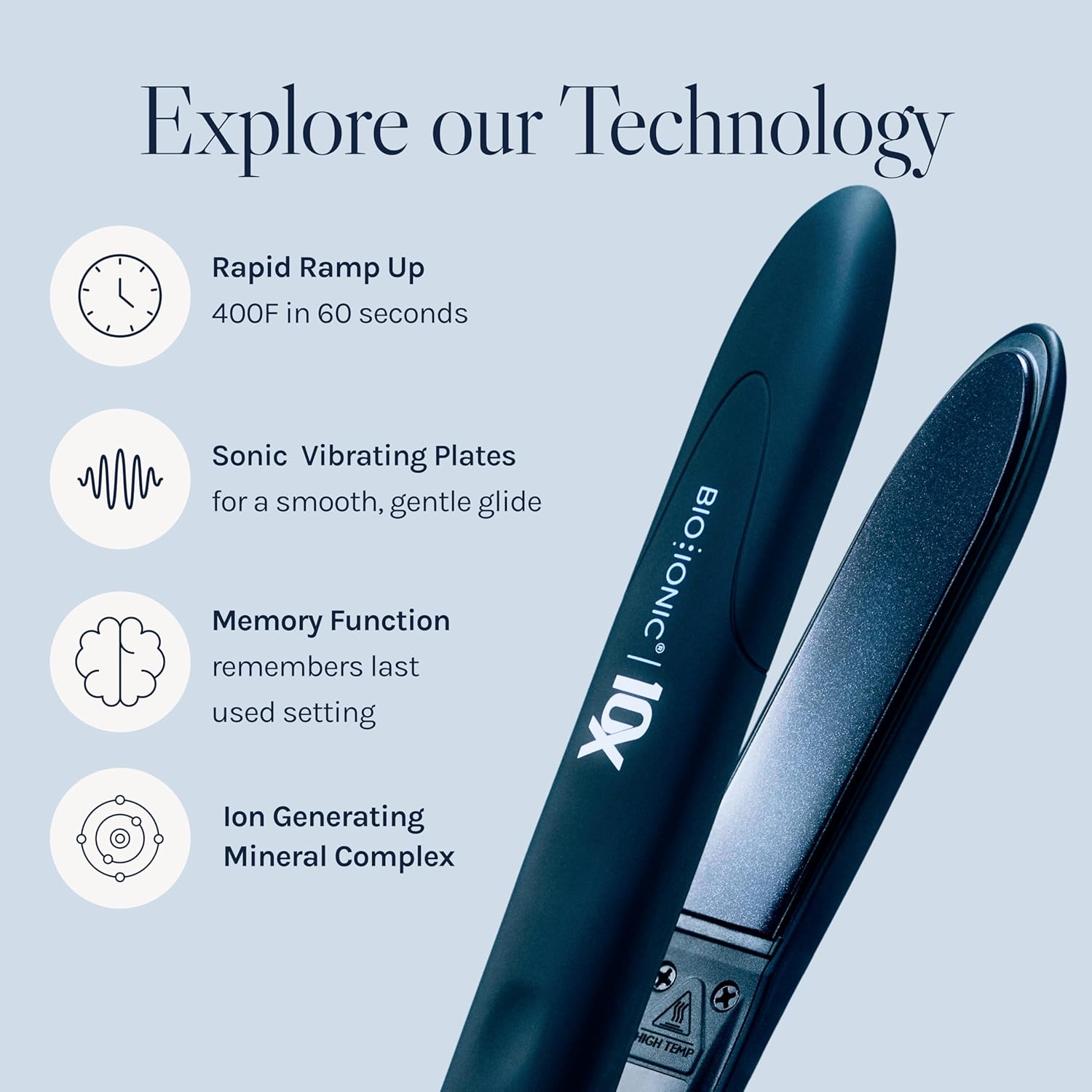 Bio Ionic 10X Styling Iron, Hair Straightener with 1" Sonic Vibrating Plates, Flat Iron with Ion Generating Mineral Complex, Versatile Syler for Wavy & Straight Hairstyles, 2025 Newer Version - Image 3
