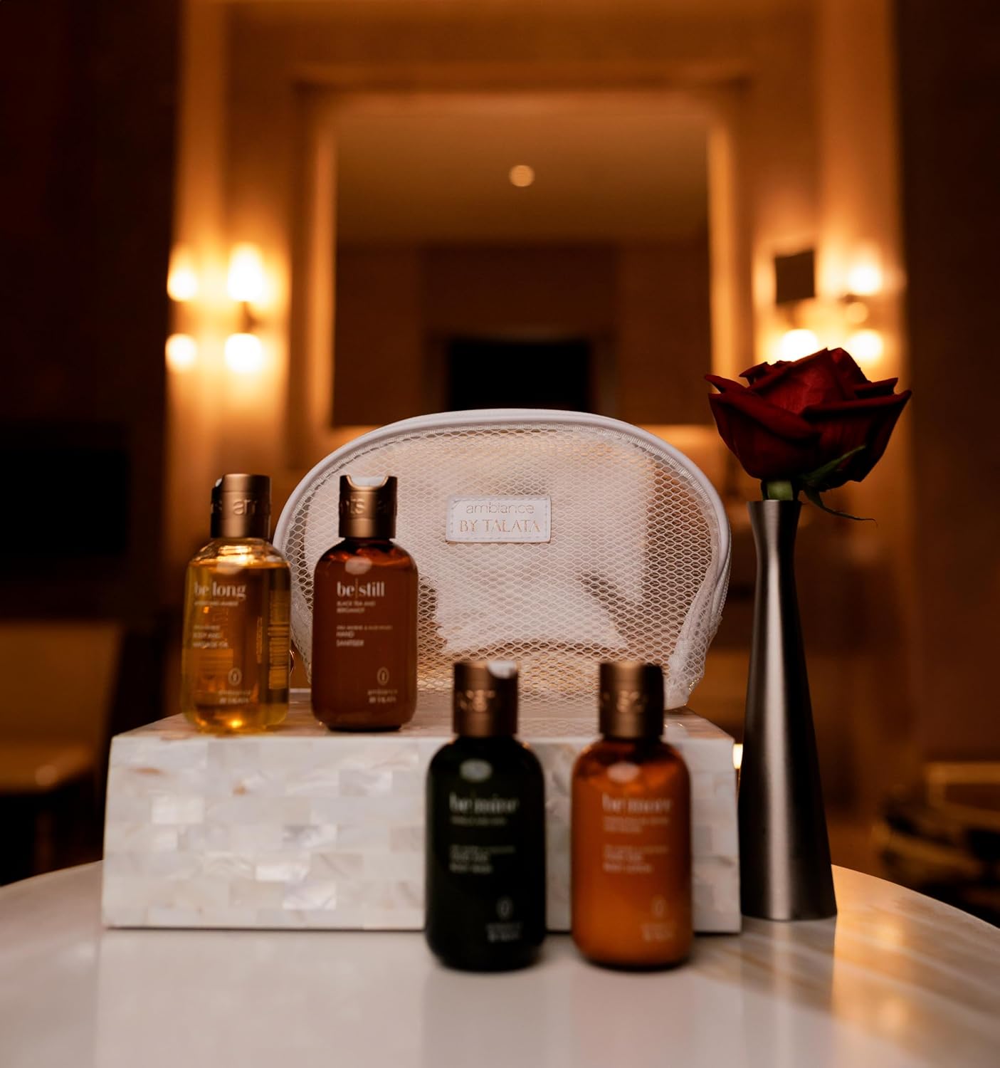 4pc Travel Essentials & Discovery Set - Body Lotion, Oil, Wash, Hand Sanitizing Gel - 4 x 80ml Bottles (2.67 Fl Oz, Vanilla & Shea | BE MINE) - Image 3